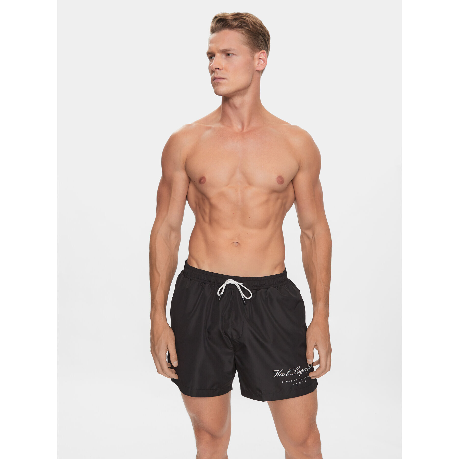 KARL LAGERFELD Pantaloni scurți pentru înot 231M2203 Negru Regular Fit - Pled.ro