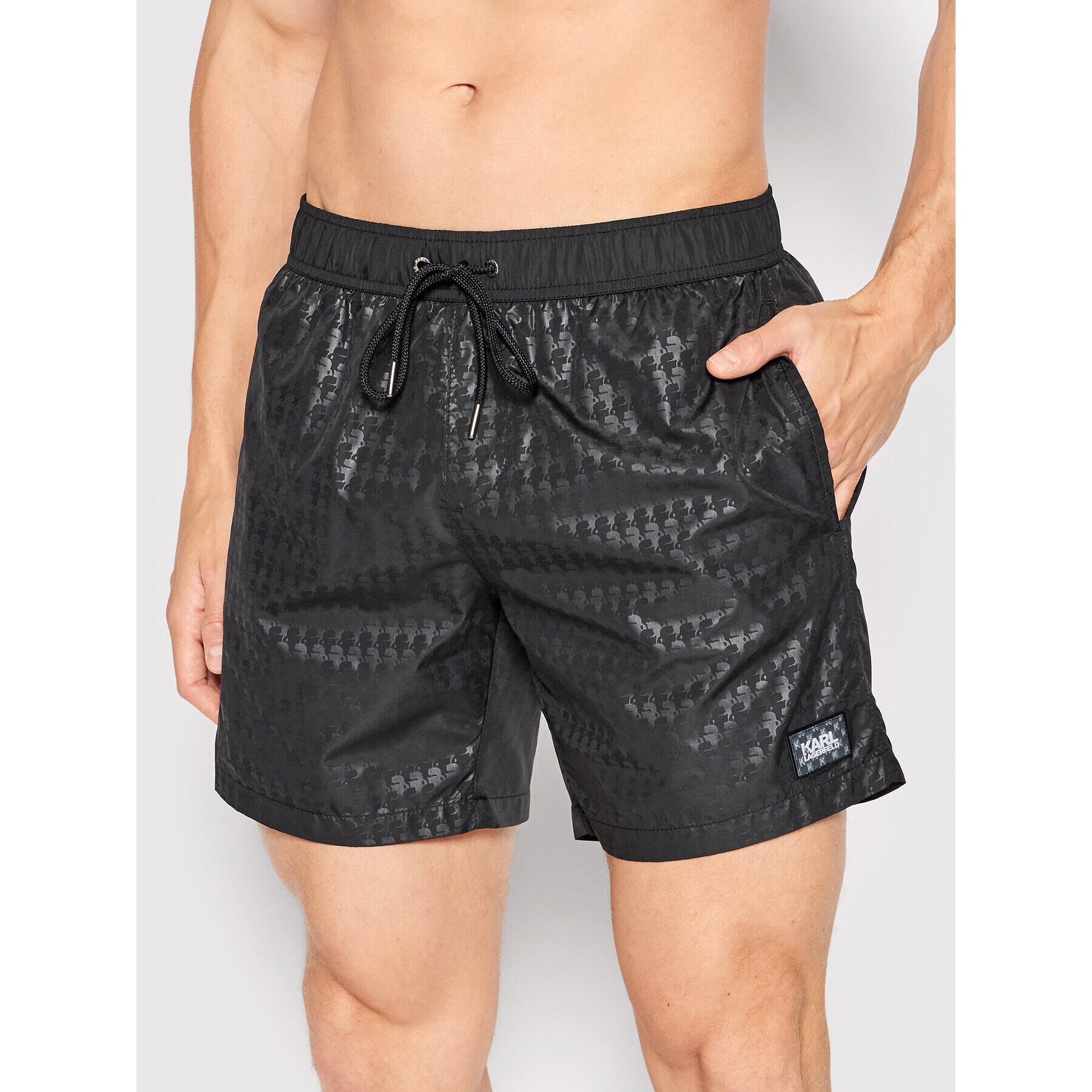 KARL LAGERFELD Pantaloni scurți pentru înot Pied-De-Poule KL22MBM12 Negru Regular Fit - Pled.ro