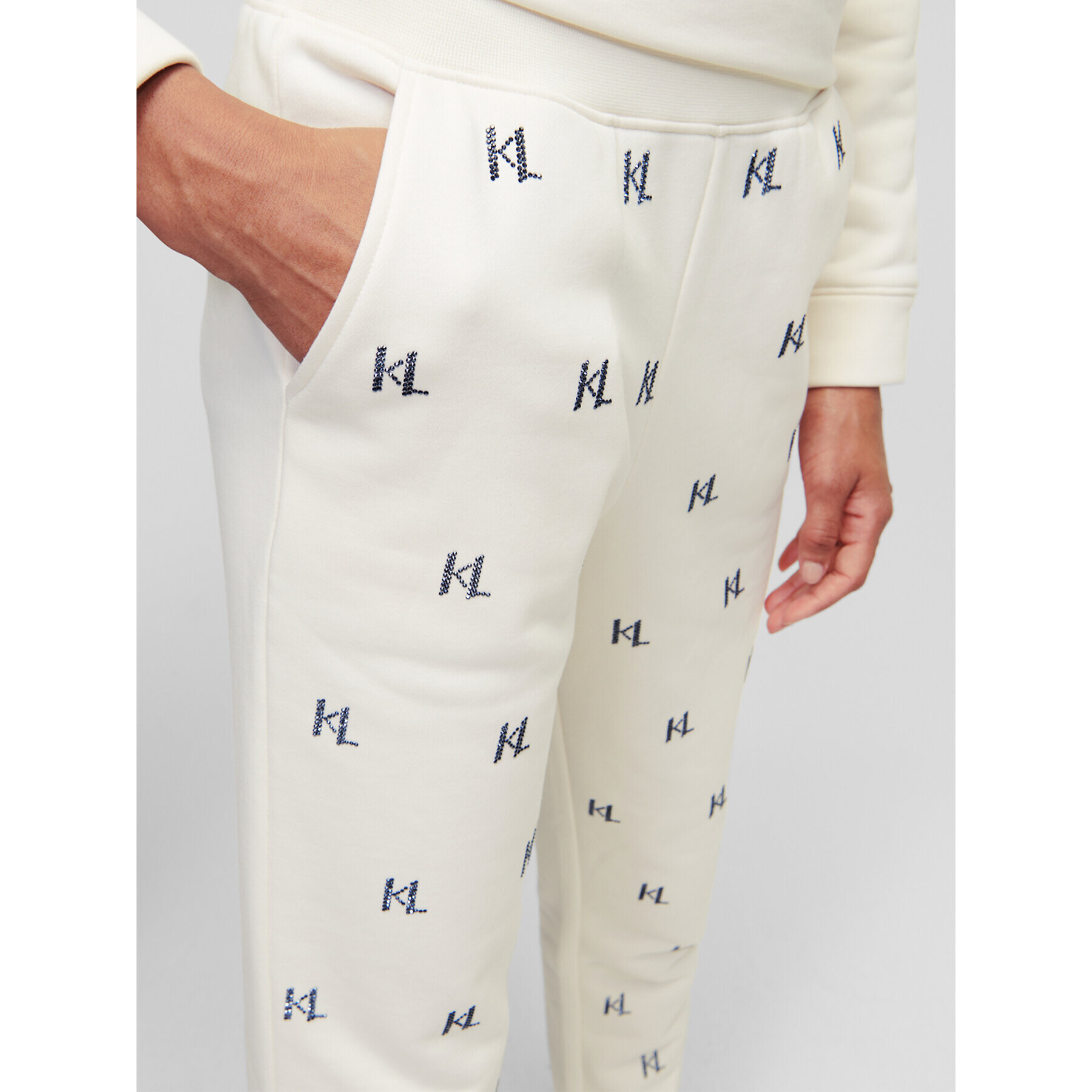 KARL LAGERFELD Pantaloni trening Monogram Rhinestone 226W1050 Bej Regular Fit - Pled.ro