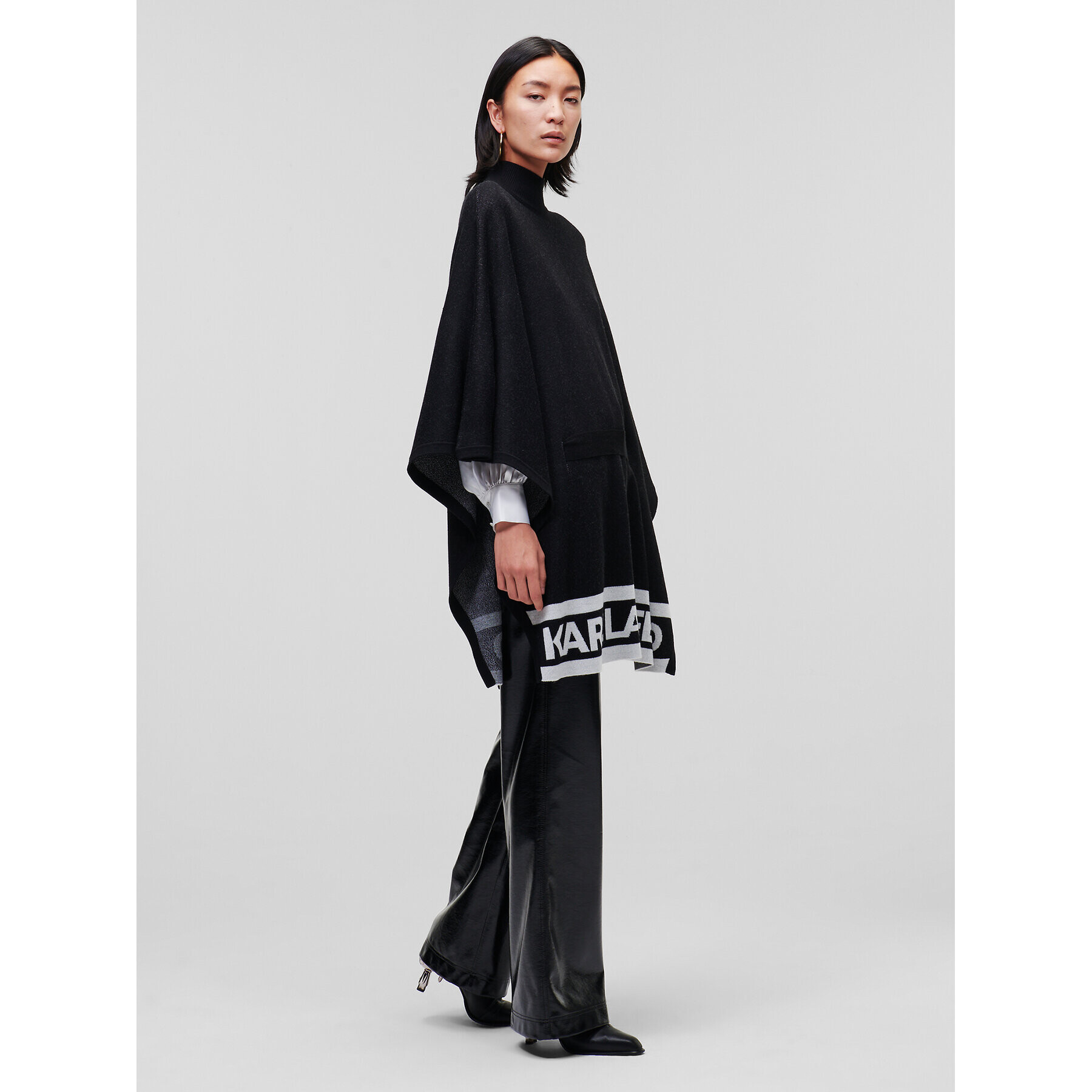 KARL LAGERFELD Poncho Logo 226W2010 Negru Relaxed Fit - Pled.ro