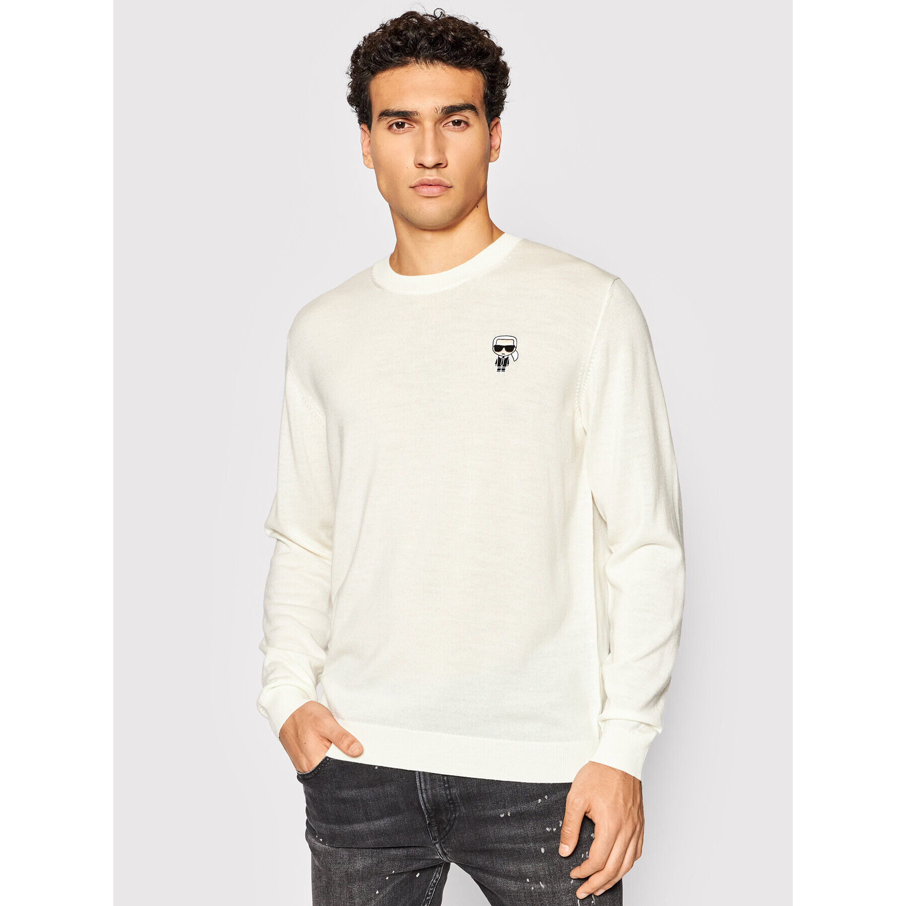 KARL LAGERFELD Pulover Knit Crewneck 655013 512399 Bej Regular Fit - Pled.ro