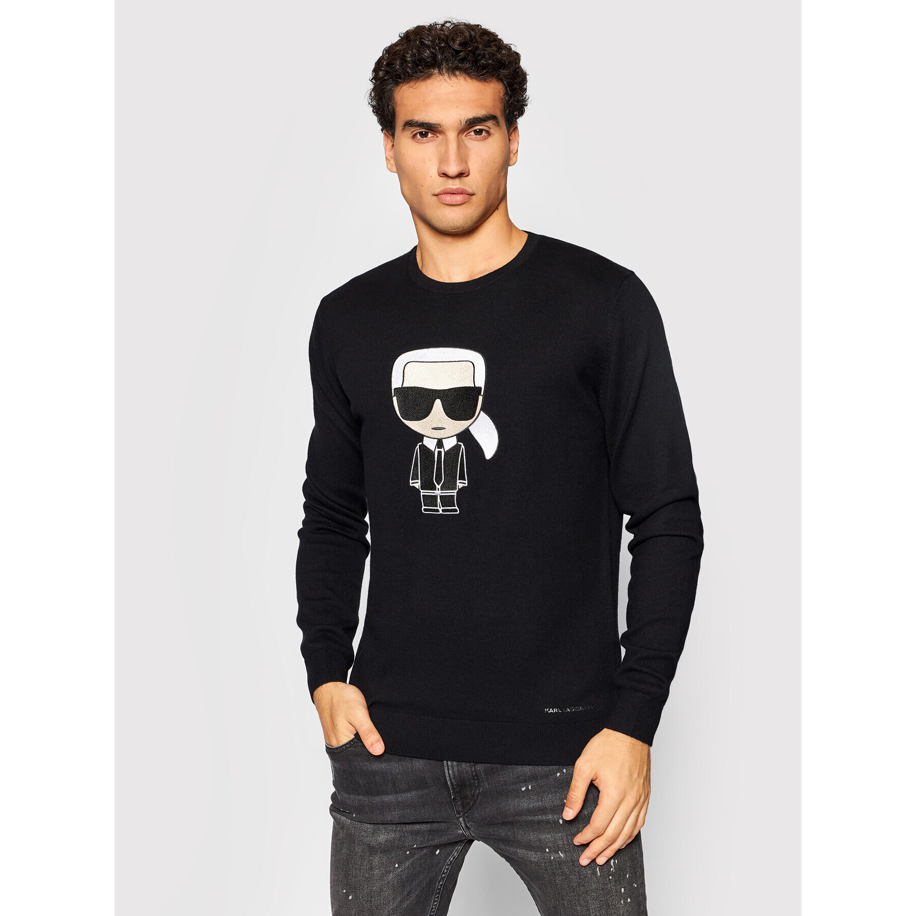 KARL LAGERFELD Pulover Knit Crewneck 655042 512305 Negru Regular Fit - Pled.ro