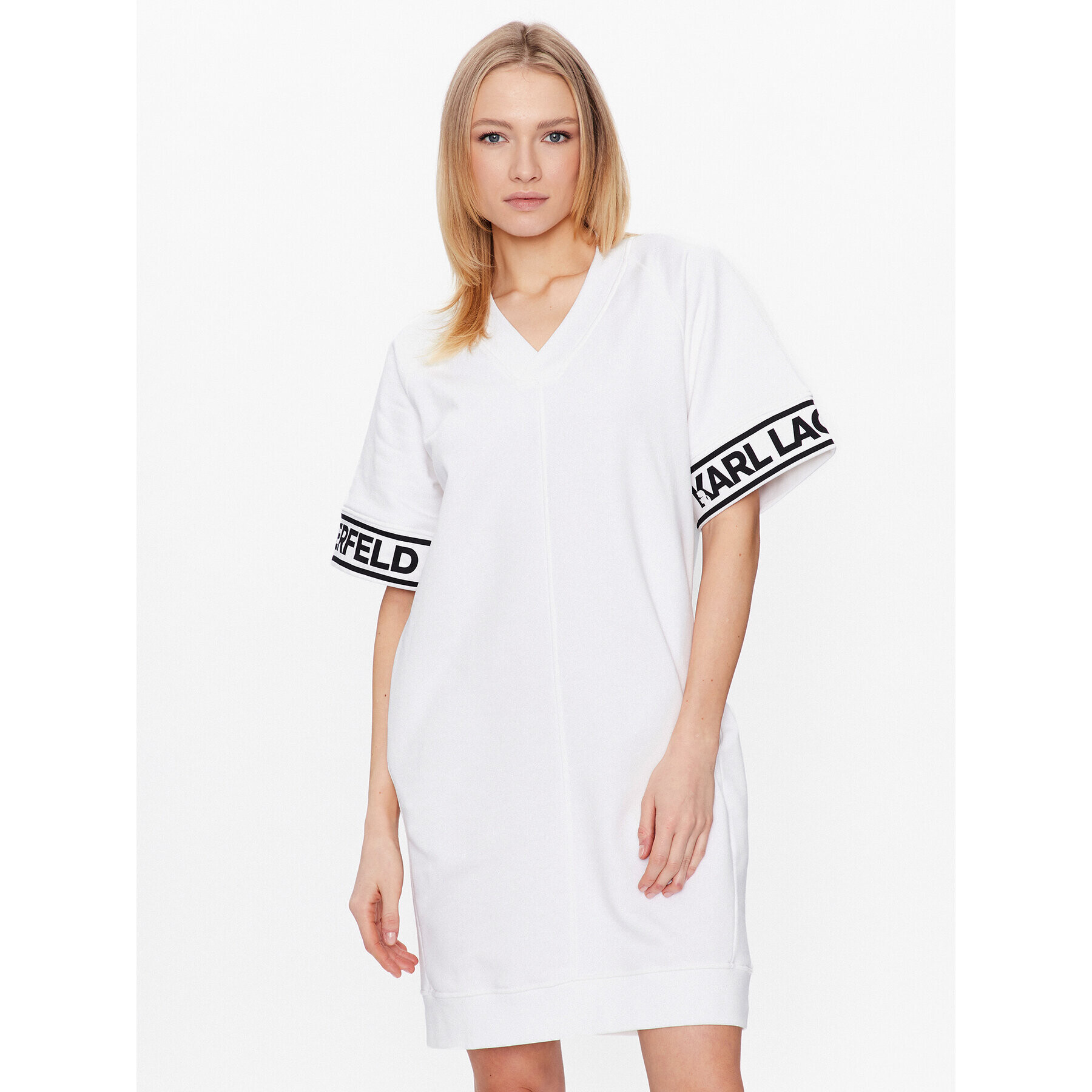 KARL LAGERFELD Rochie de zi Logo 225W1356 Alb Relaxed Fit - Pled.ro