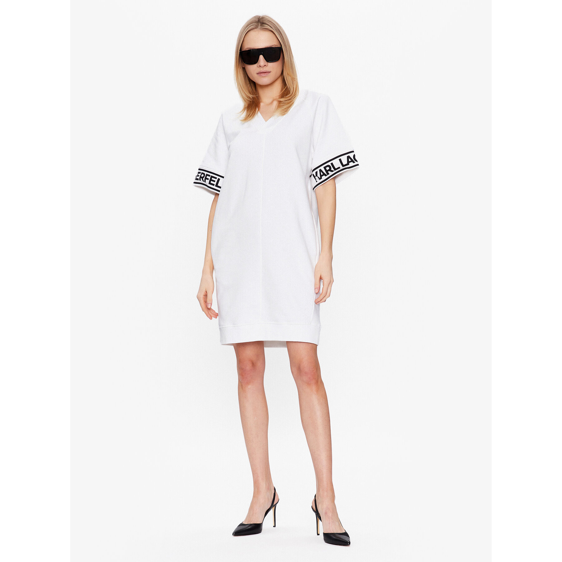 KARL LAGERFELD Rochie de zi Logo 225W1356 Alb Relaxed Fit - Pled.ro