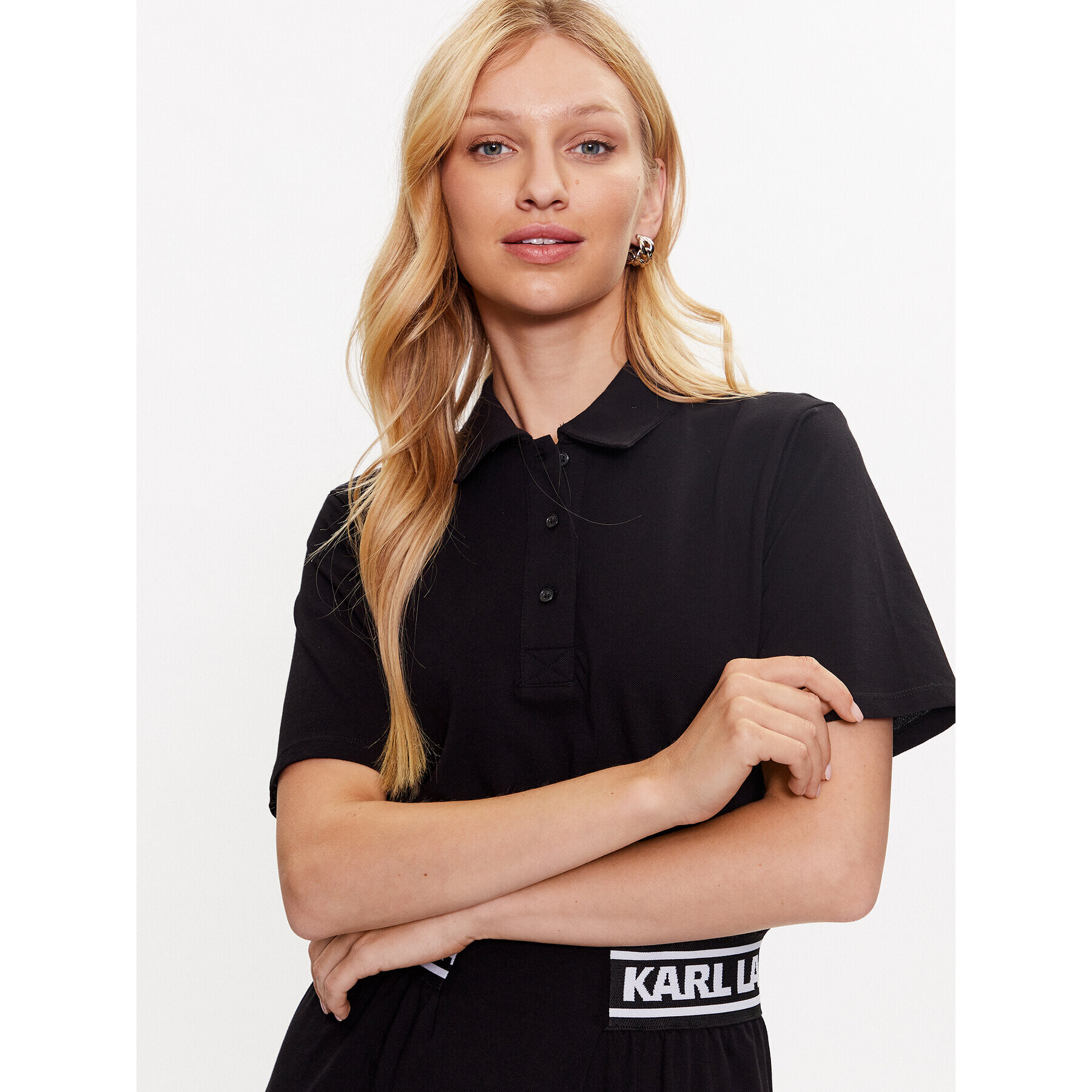 KARL LAGERFELD Rochie de zi Pique 231W1351 Negru Regular Fit - Pled.ro