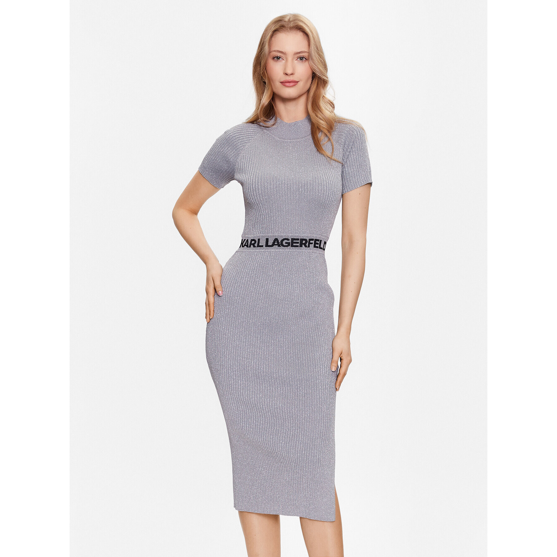 KARL LAGERFELD Rochie tricotată 230W1359 Argintiu Slim Fit - Pled.ro