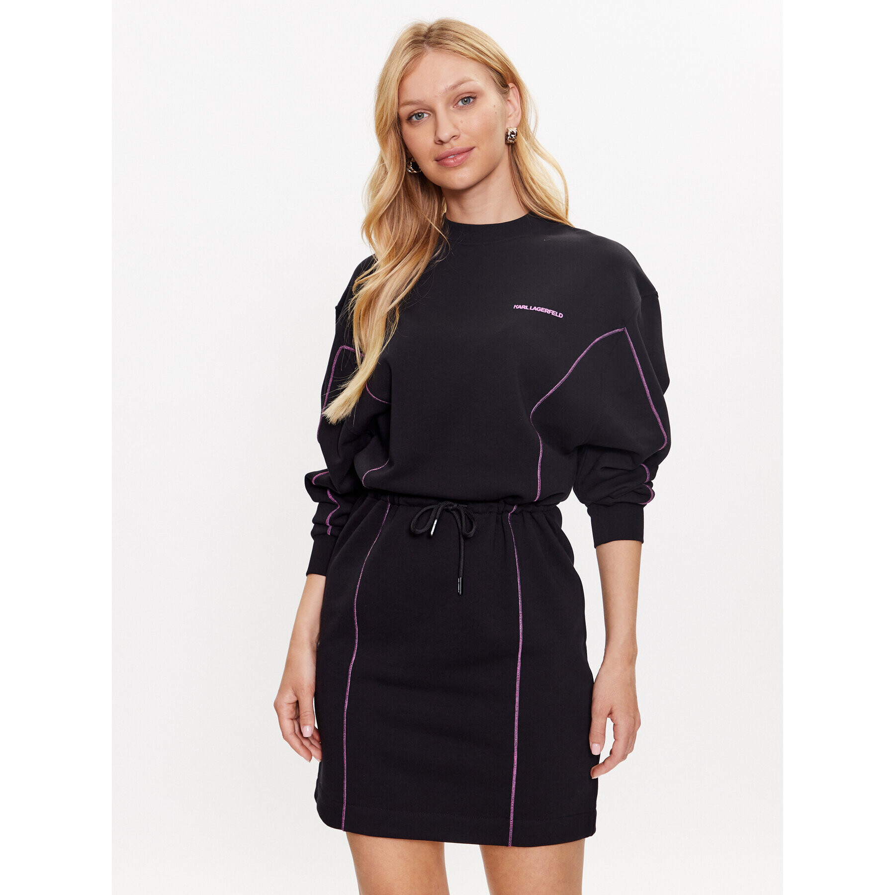 KARL LAGERFELD Rochie tricotată Contrast 230W1356 Negru Relaxed Fit - Pled.ro