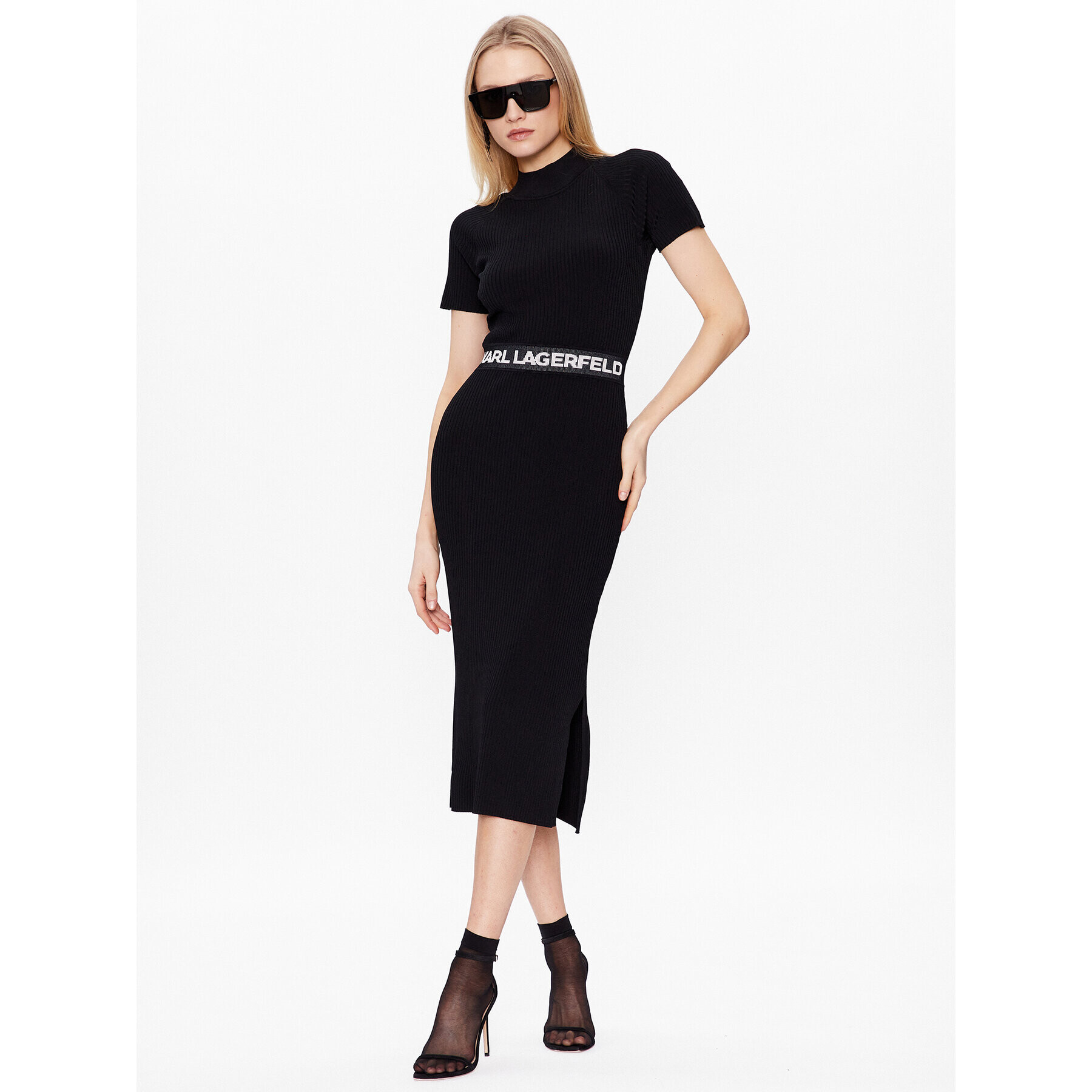 KARL LAGERFELD Rochie tricotată Logo 225W1350 Negru Slim Fit - Pled.ro