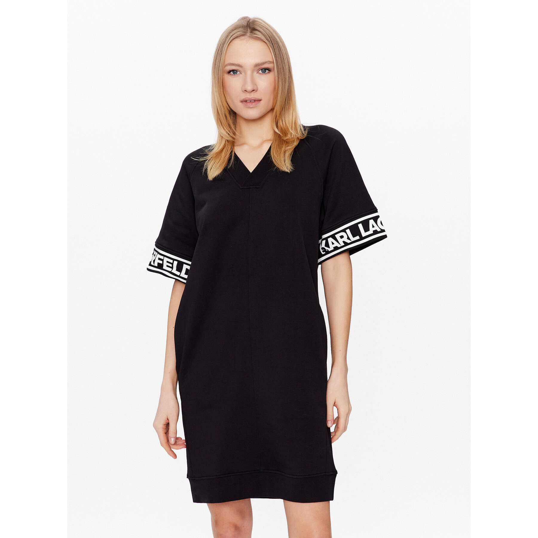 KARL LAGERFELD Rochie tricotată Logo 225W1356 Negru Relaxed Fit - Pled.ro