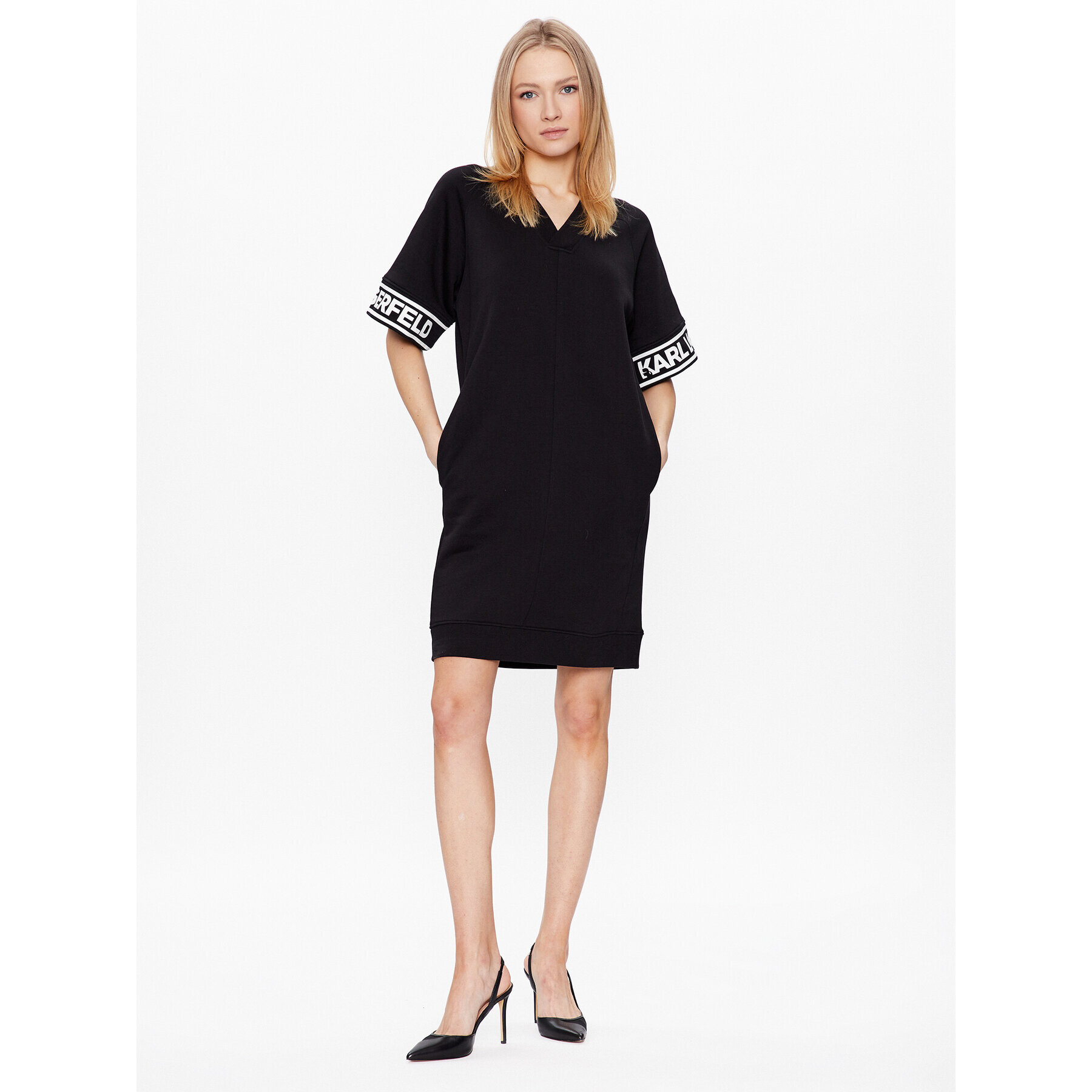 KARL LAGERFELD Rochie tricotată Logo 225W1356 Negru Relaxed Fit - Pled.ro