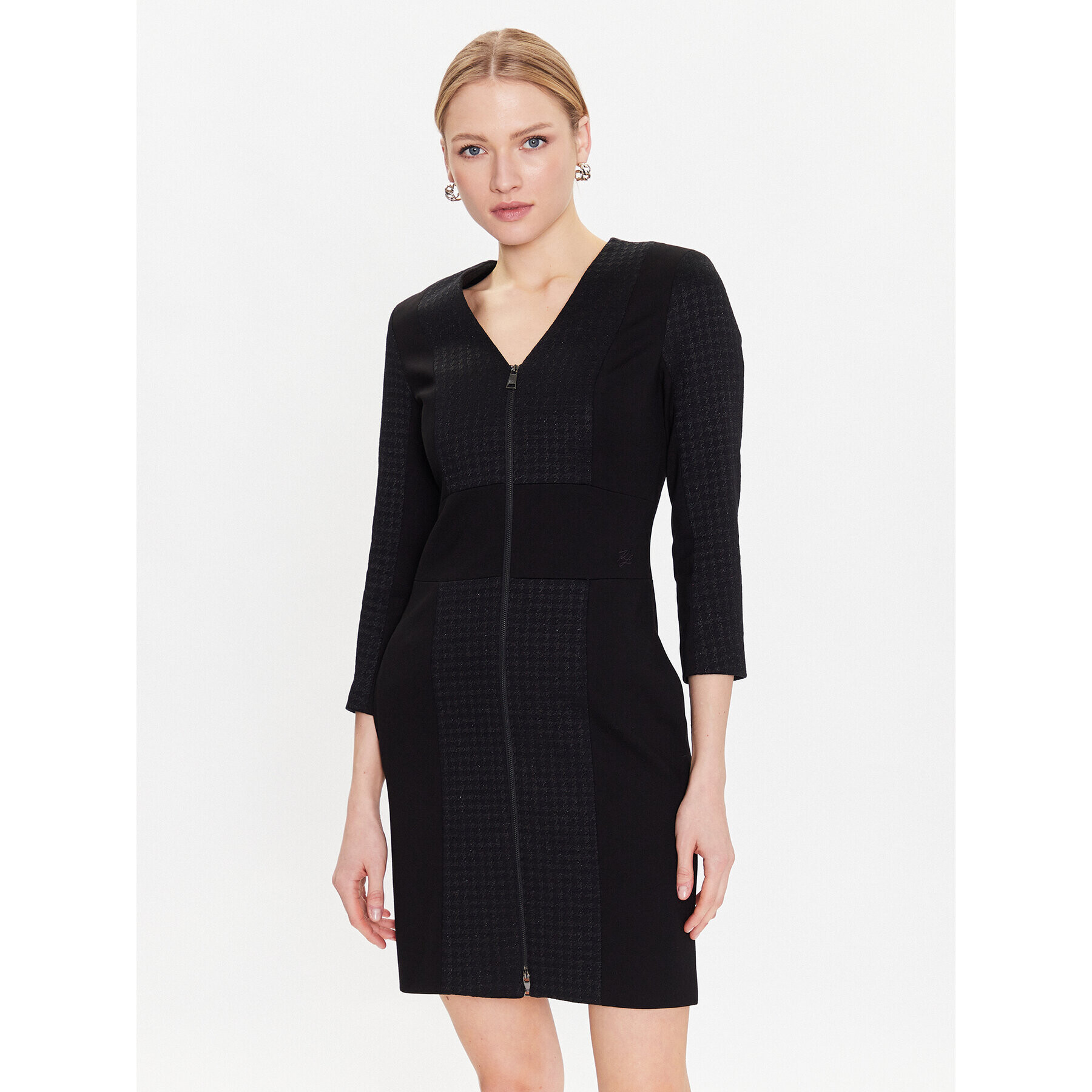 KARL LAGERFELD Rochie tricotată Premium Punto 226W1300 Negru Regular Fit - Pled.ro