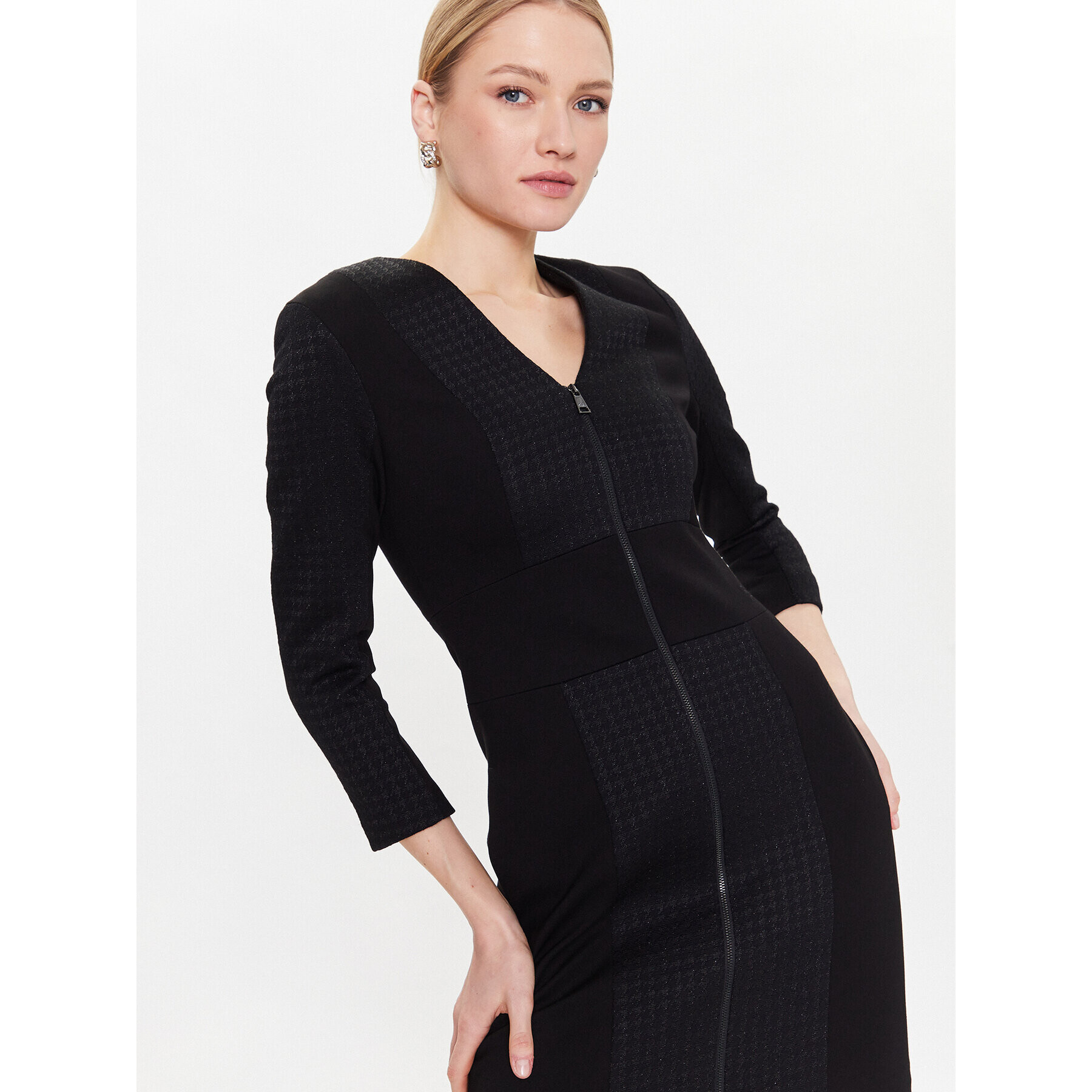 KARL LAGERFELD Rochie tricotată Premium Punto 226W1300 Negru Regular Fit - Pled.ro