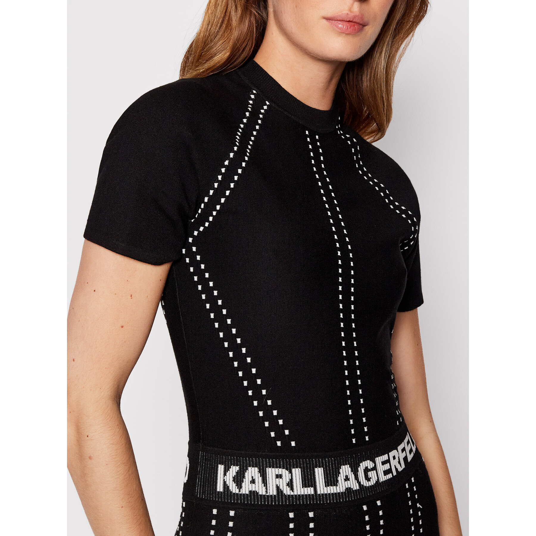 KARL LAGERFELD Rochie tricotată Logo 221W2050 Negru Slim Fit - Pled.ro