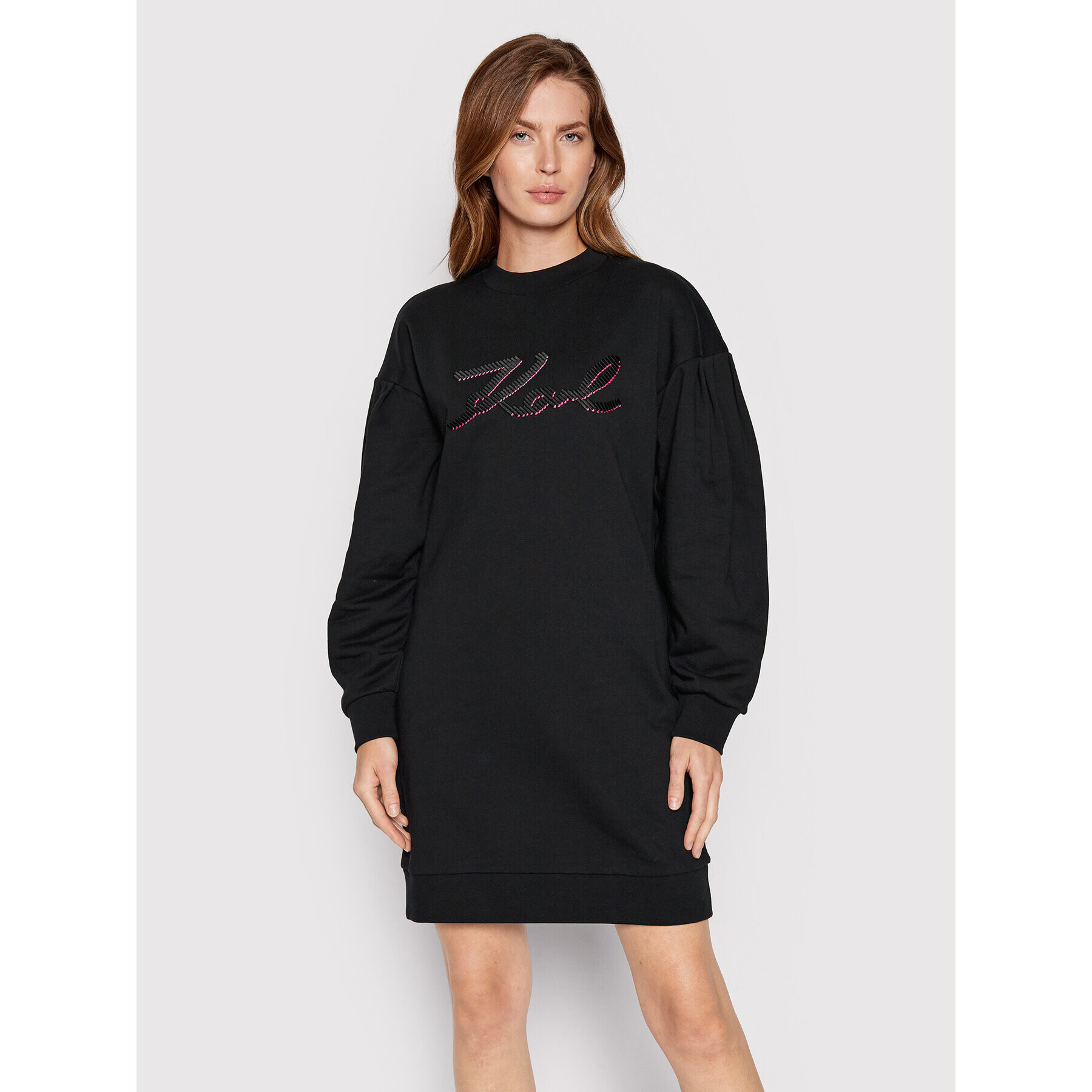 KARL LAGERFELD Rochie tricotată Signature 221W1355 Negru Relaxed Fit - Pled.ro