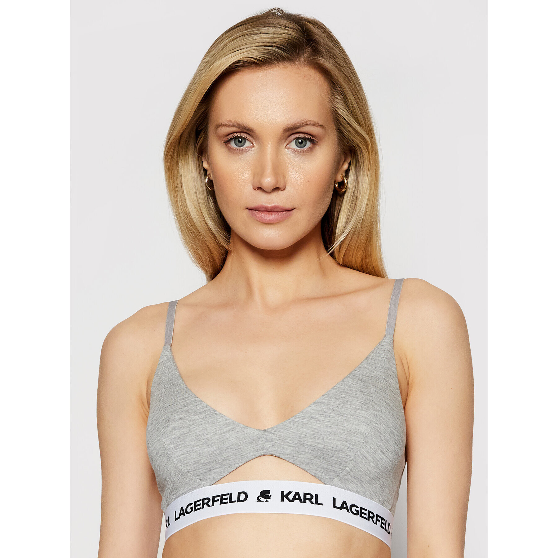 KARL LAGERFELD Sutien Bralette Peephole Logo 211W2101 Gri - Pled.ro