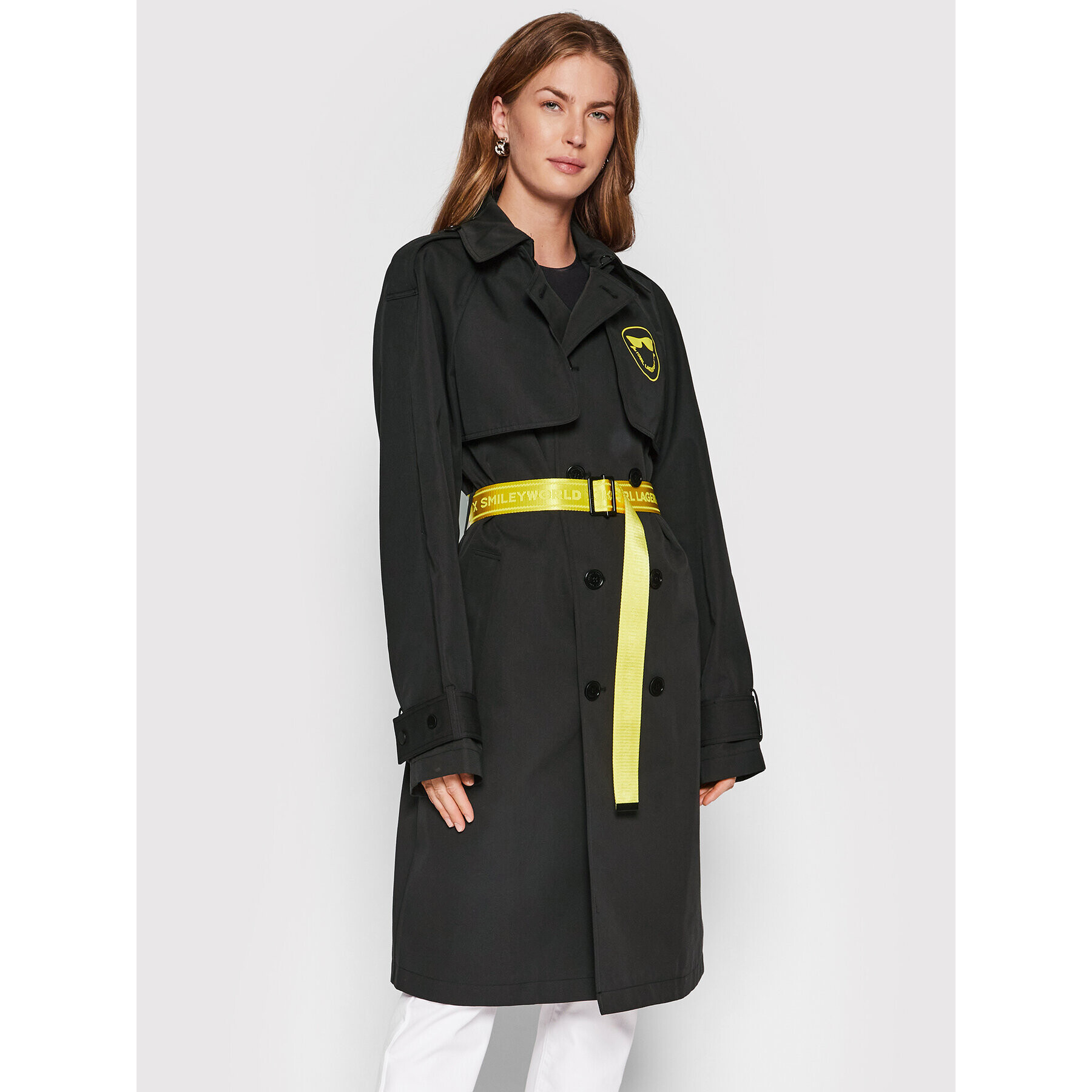 KARL LAGERFELD Trench SMILEY WORLD 221W1581 Negru Regular Fit - Pled.ro