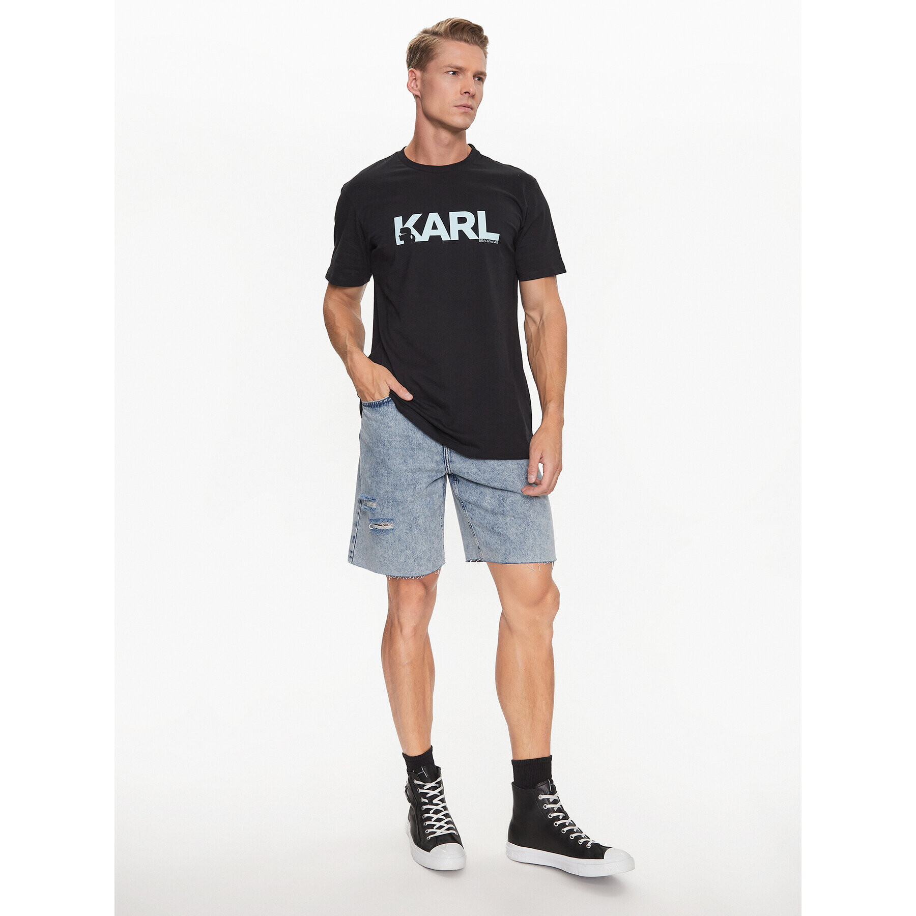 KARL LAGERFELD Tricou 230M2211 Negru Regular Fit - Pled.ro