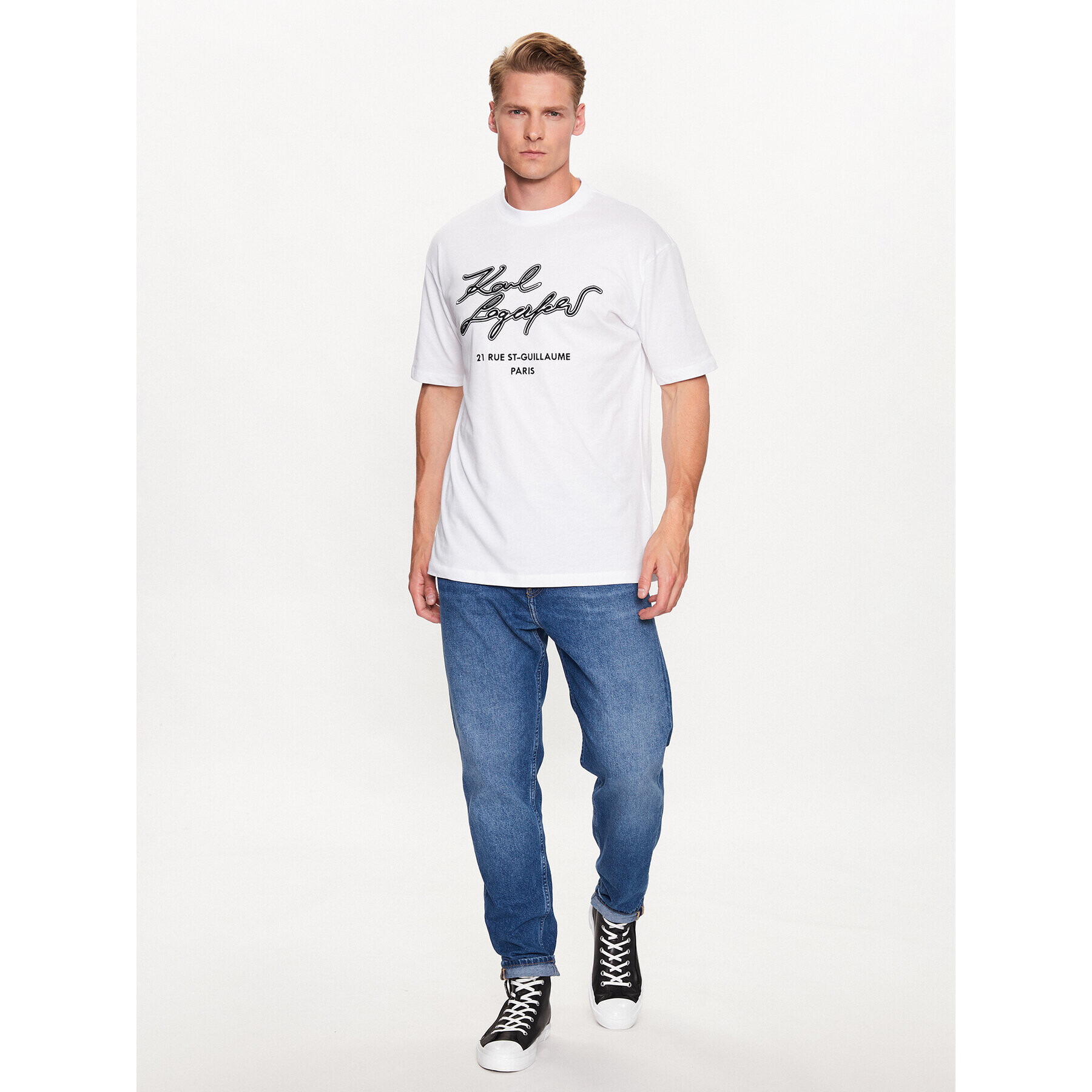 KARL LAGERFELD Tricou 755152 532224 Alb Regular Fit - Pled.ro