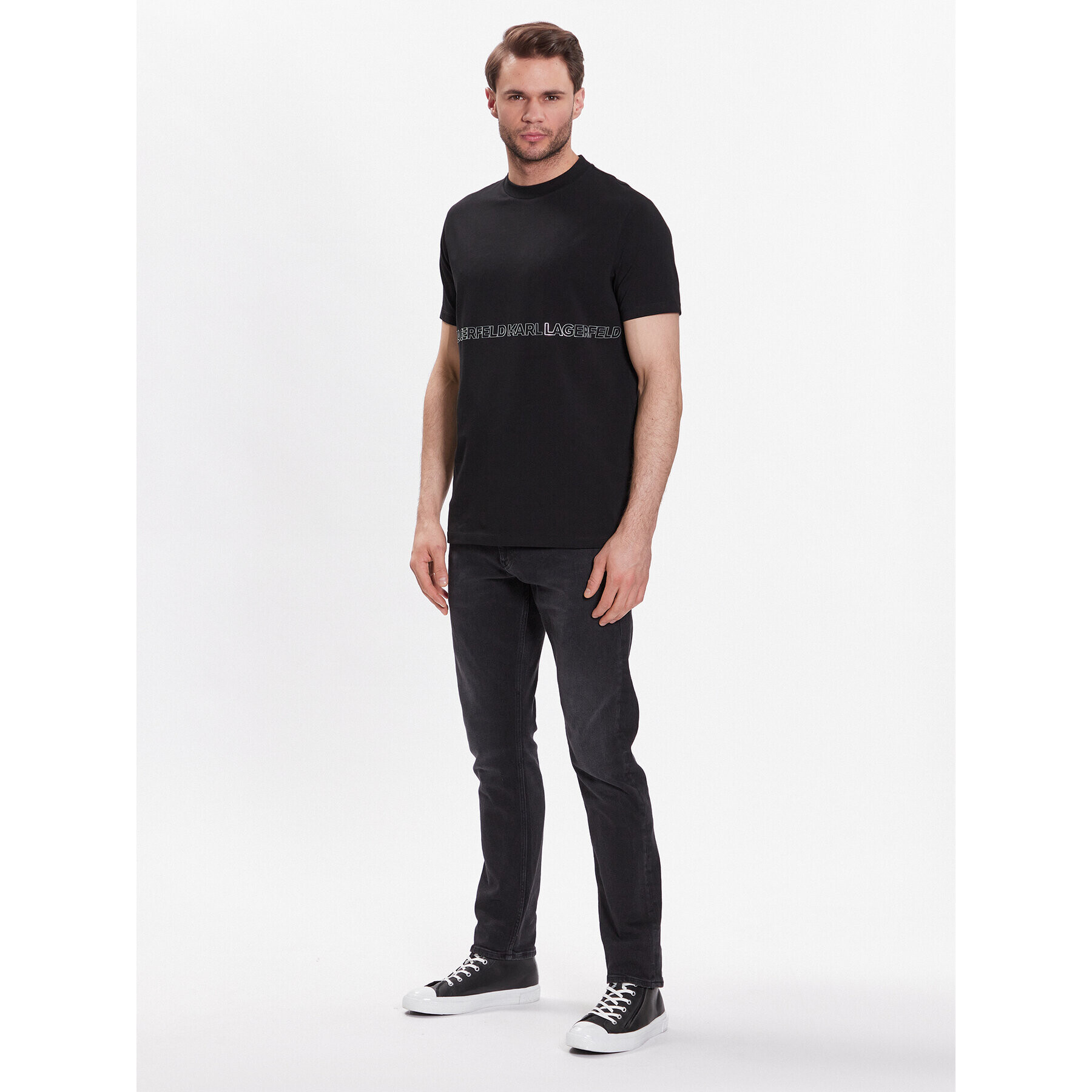 KARL LAGERFELD Tricou Crew Neck 755058 532221 Negru Regular Fit - Pled.ro