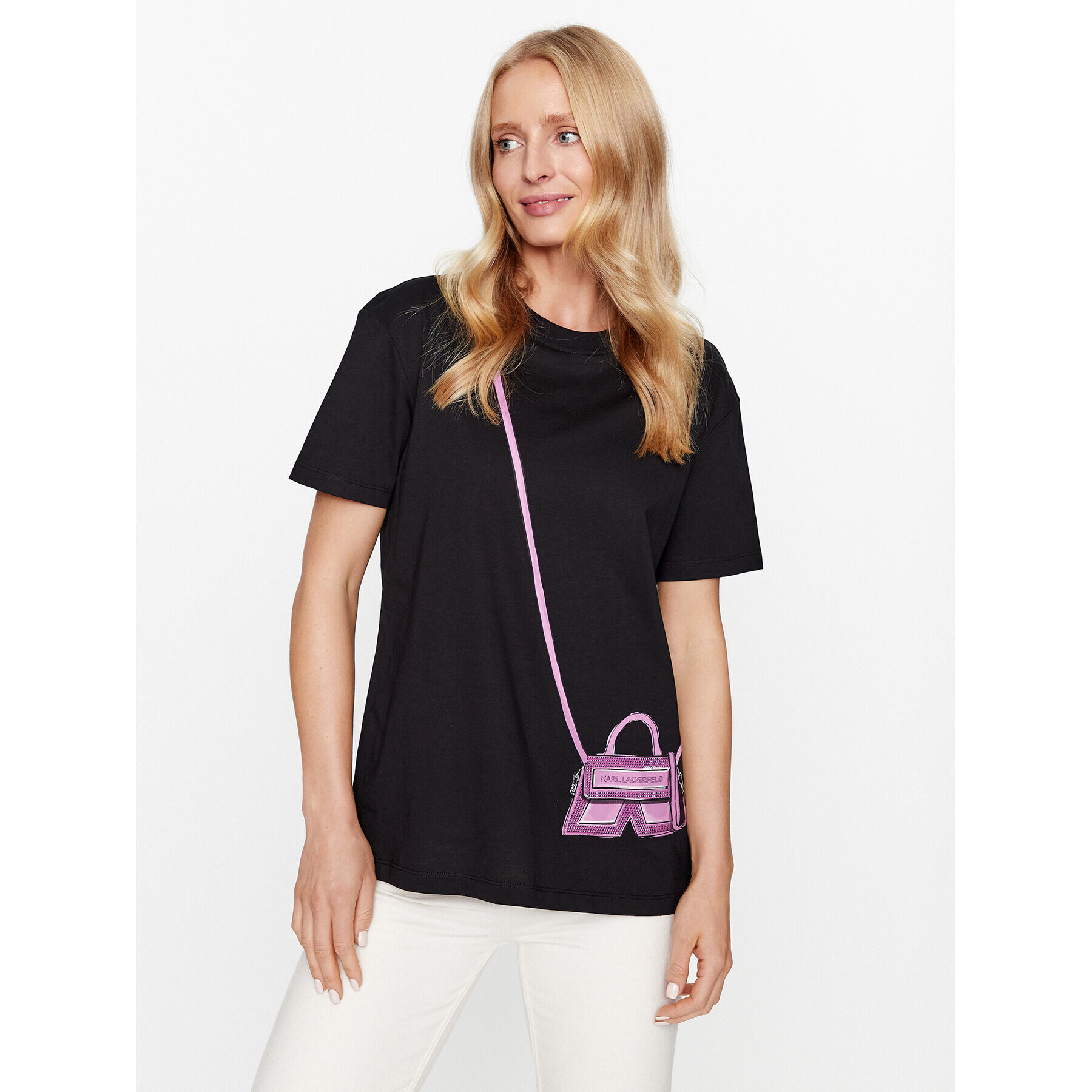 KARL LAGERFELD Tricou Cross Bag 236W1731 Negru Regular Fit - Pled.ro