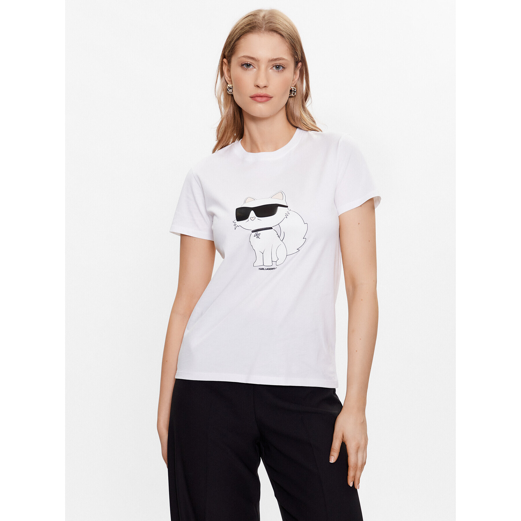 KARL LAGERFELD Tricou Ikonik 2.0 Choupette 230W1703 Alb Regular Fit - Pled.ro