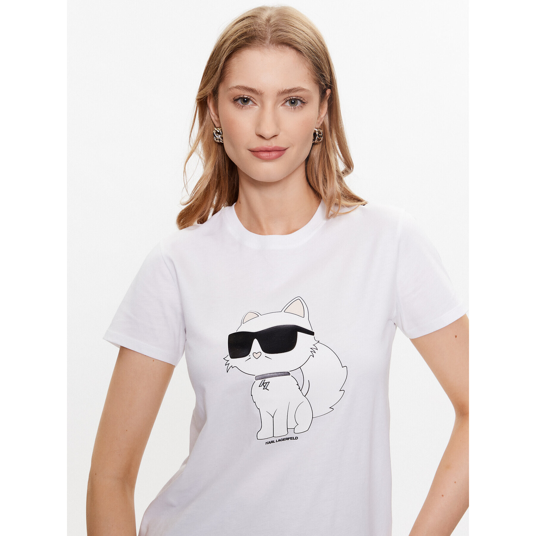 KARL LAGERFELD Tricou Ikonik 2.0 Choupette 230W1703 Alb Regular Fit - Pled.ro