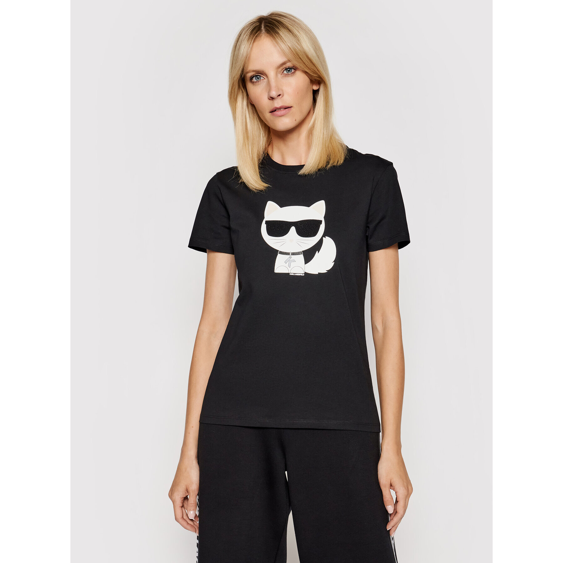 KARL LAGERFELD Tricou Ikonik Choupette 210W1723 Negru Regular Fit - Pled.ro