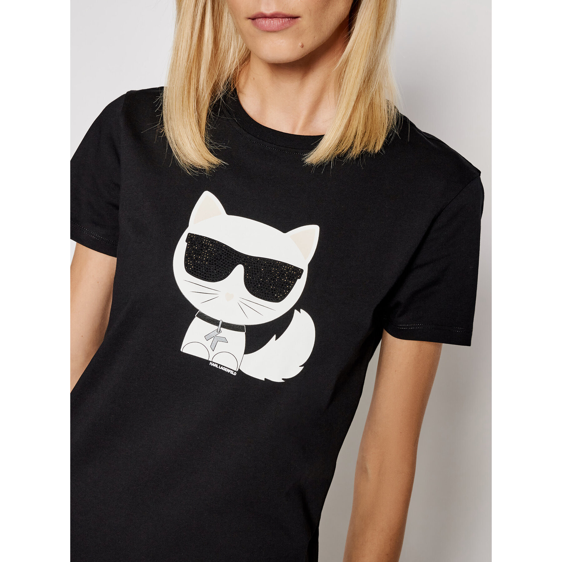 KARL LAGERFELD Tricou Ikonik Choupette 210W1723 Negru Regular Fit - Pled.ro