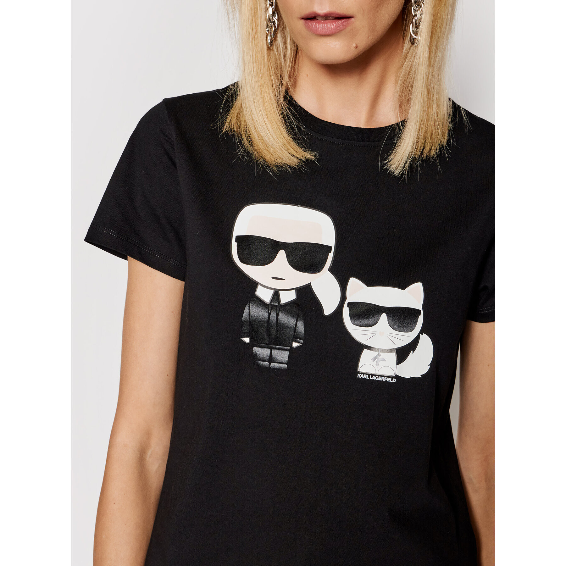 KARL LAGERFELD Tricou Ikonik & Choupette 210W1724 Negru Regular Fit - Pled.ro