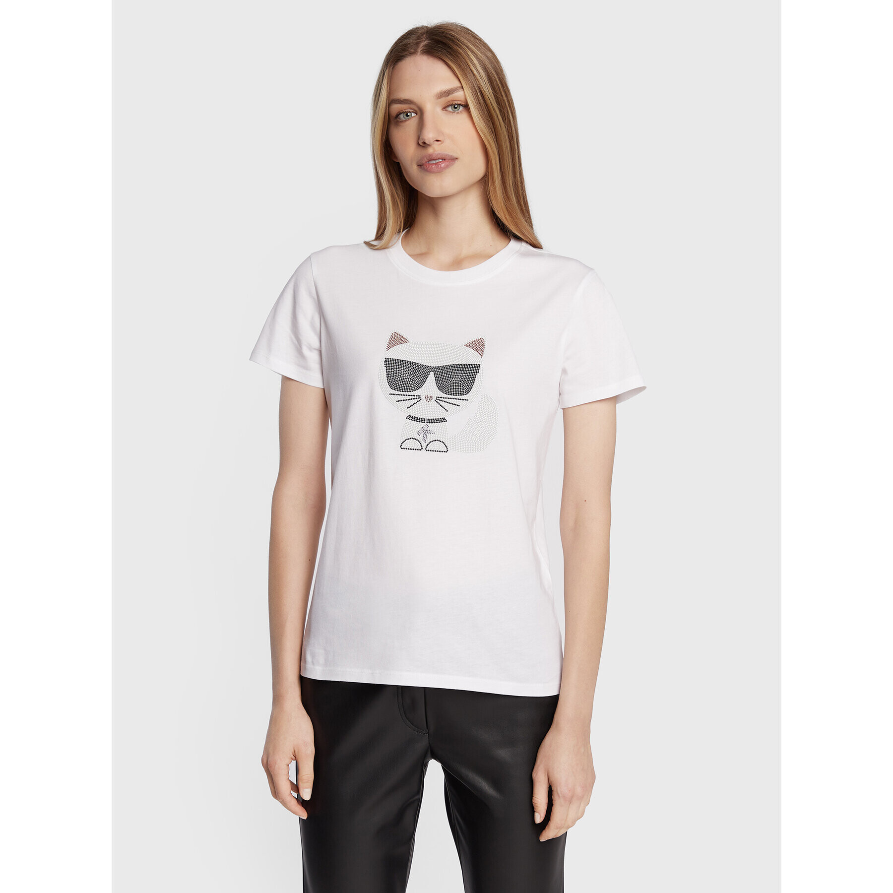 KARL LAGERFELD Tricou Ikonik Choupette 216W1732 Alb Regular Fit - Pled.ro