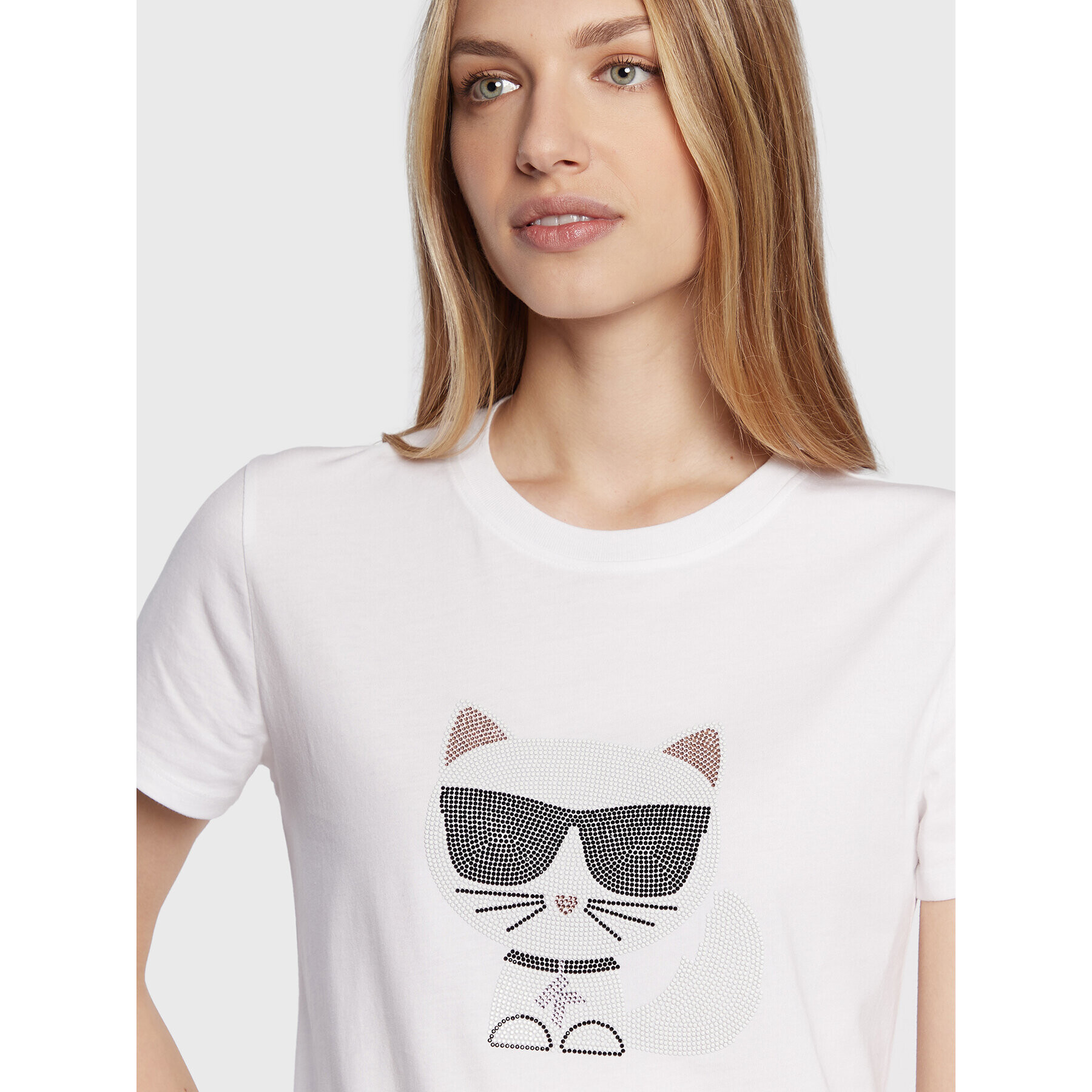 KARL LAGERFELD Tricou Ikonik Choupette 216W1732 Alb Regular Fit - Pled.ro