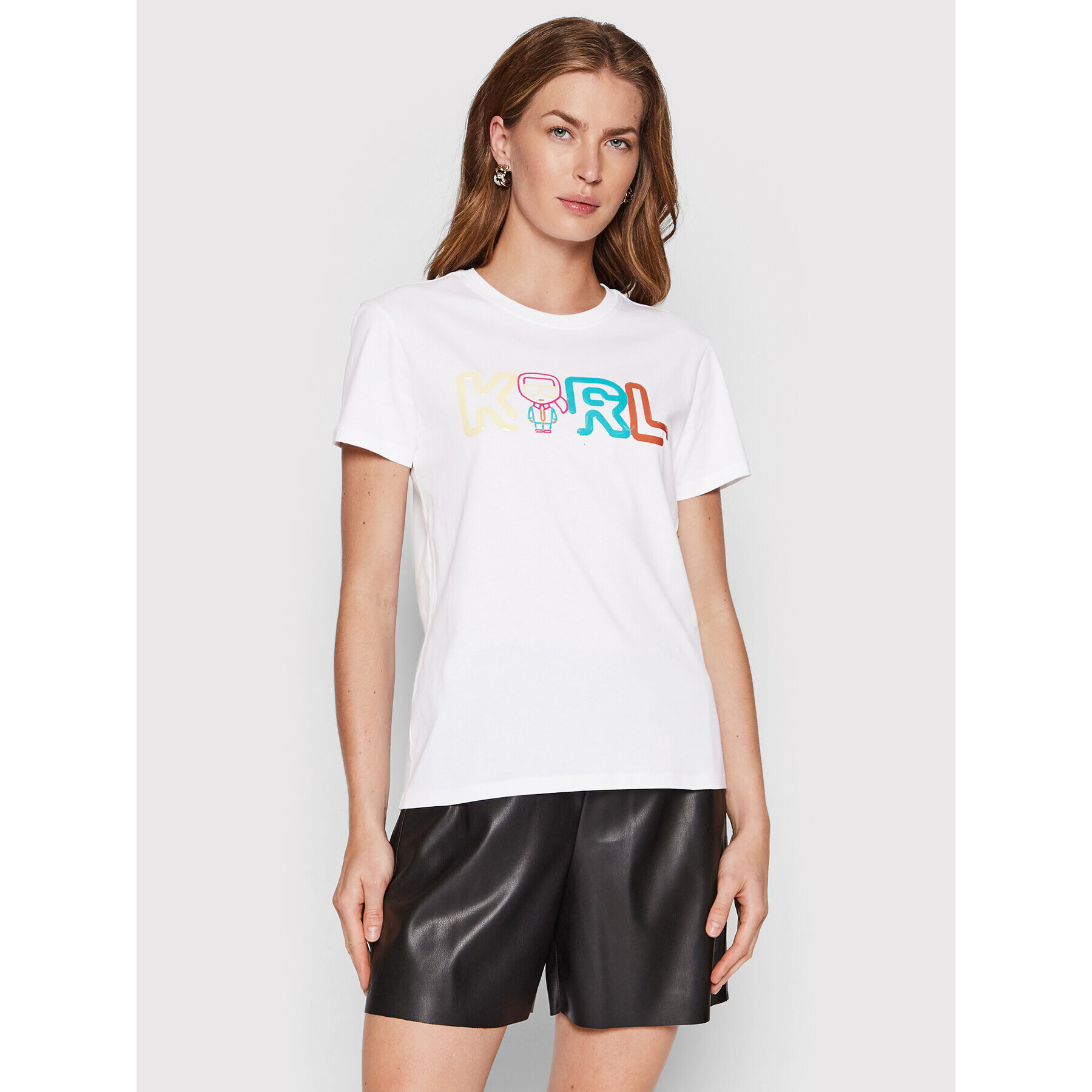 KARL LAGERFELD Tricou Jelly Mini Logo 221W1703 Alb Regular Fit - Pled.ro