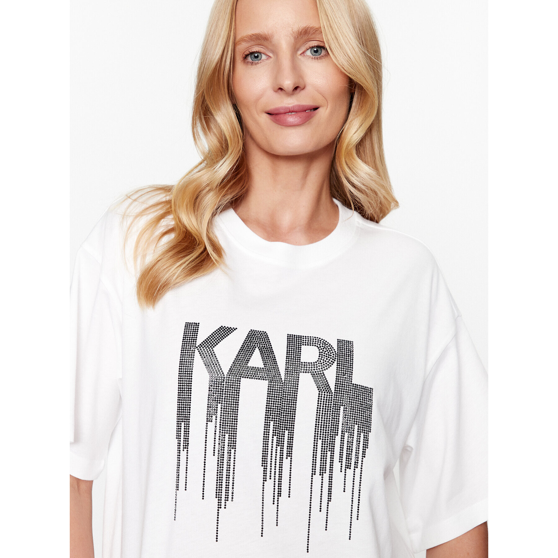 KARL LAGERFELD Tricou Karl Embellished 236W1714 Alb Regular Fit - Pled.ro