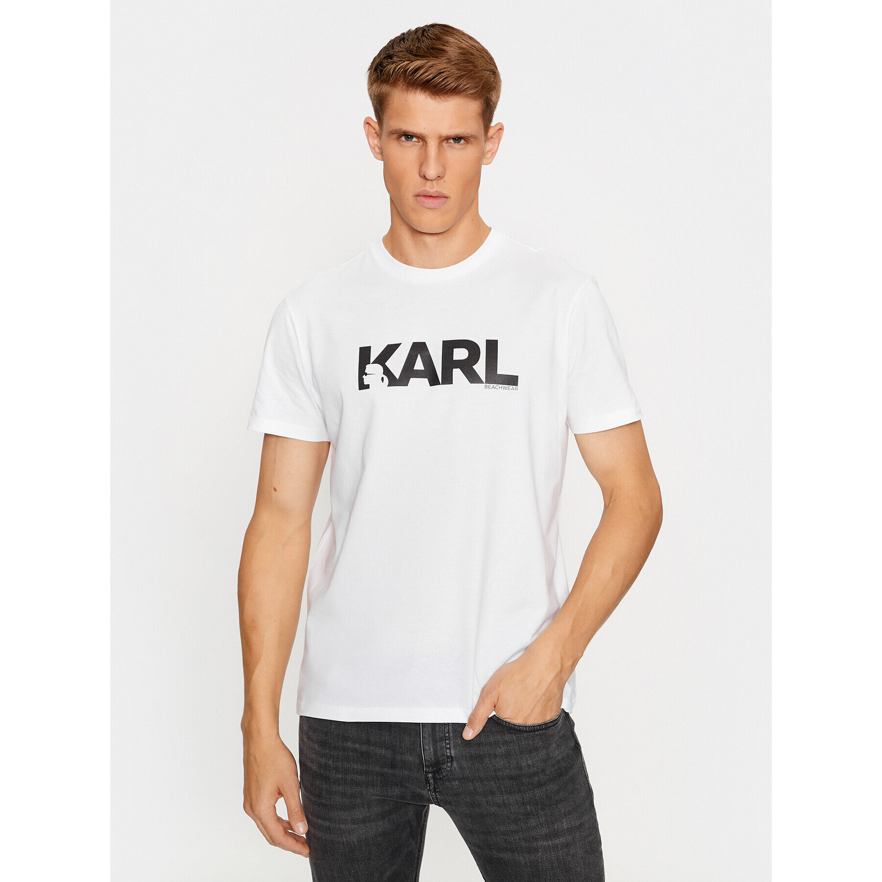 KARL LAGERFELD Tricou Karl Logo Regular T-Shirt 230M2211 Alb Regular Fit - Pled.ro