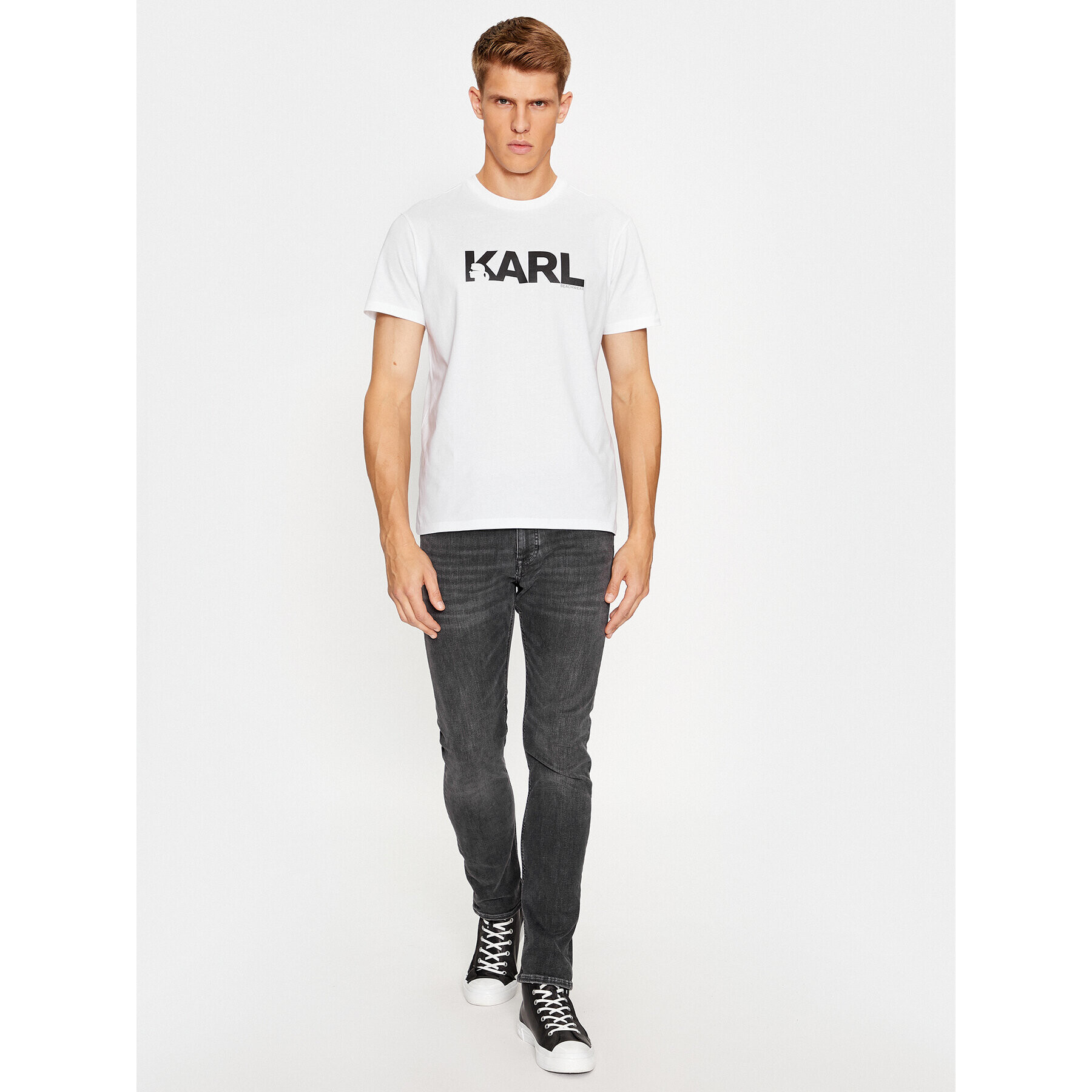 KARL LAGERFELD Tricou Karl Logo Regular T-Shirt 230M2211 Alb Regular Fit - Pled.ro