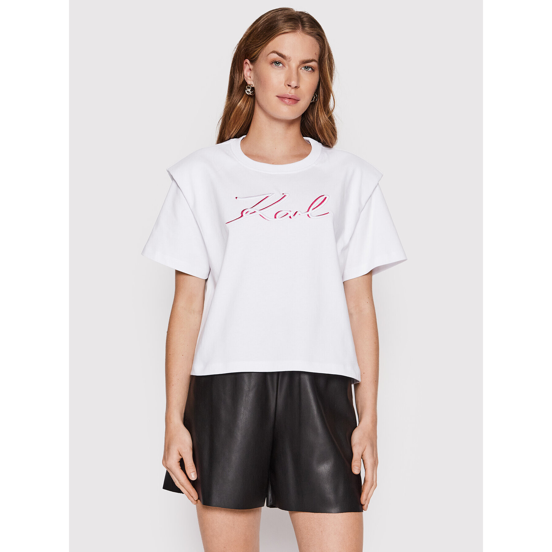 KARL LAGERFELD Tricou Logo 221W1717 Alb Relaxed Fit - Pled.ro