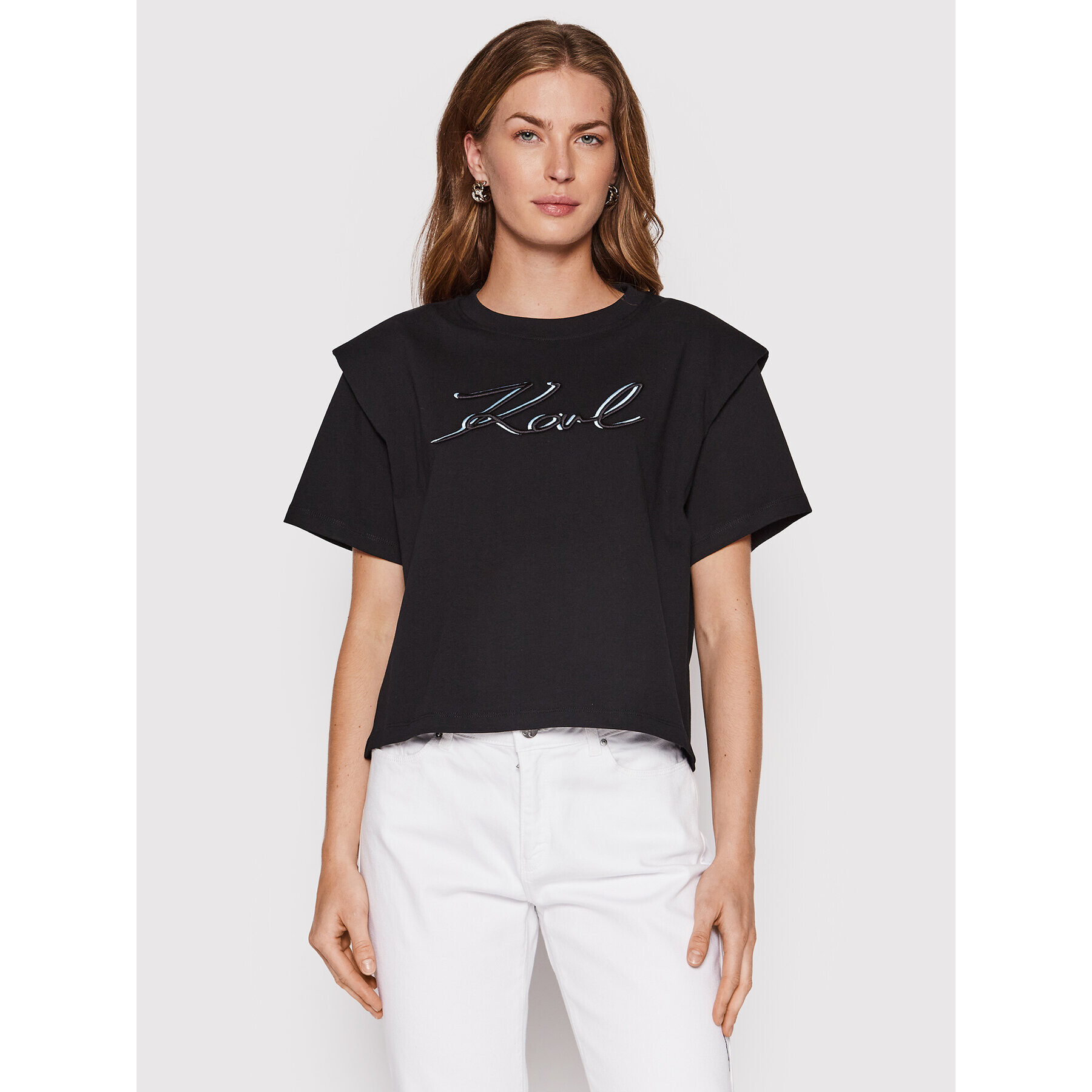 KARL LAGERFELD Tricou Logo 221W1717 Negru Relaxed Fit - Pled.ro