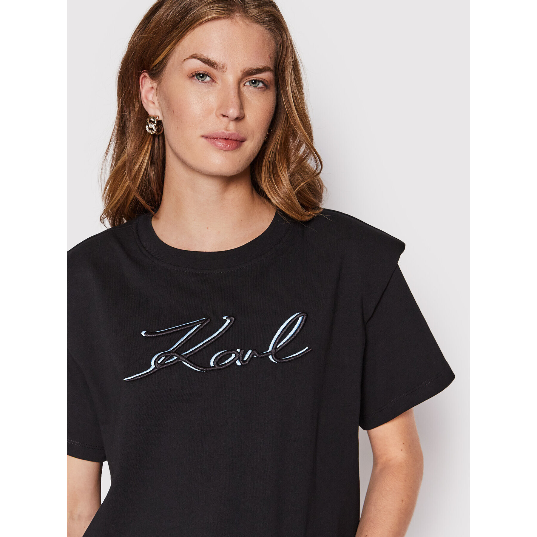 KARL LAGERFELD Tricou Logo 221W1717 Negru Relaxed Fit - Pled.ro