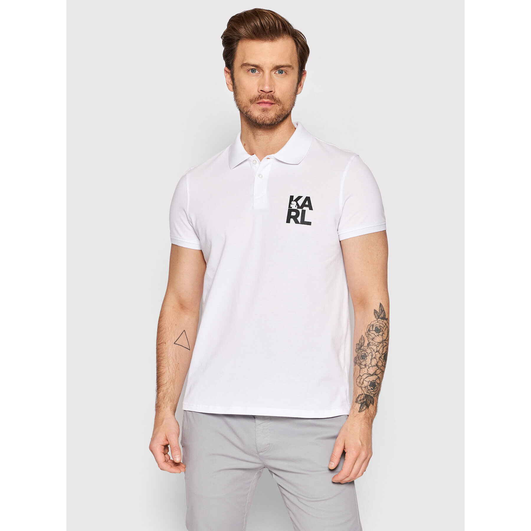 KARL LAGERFELD Tricou polo KL22MPL01 Alb Regular Fit - Pled.ro