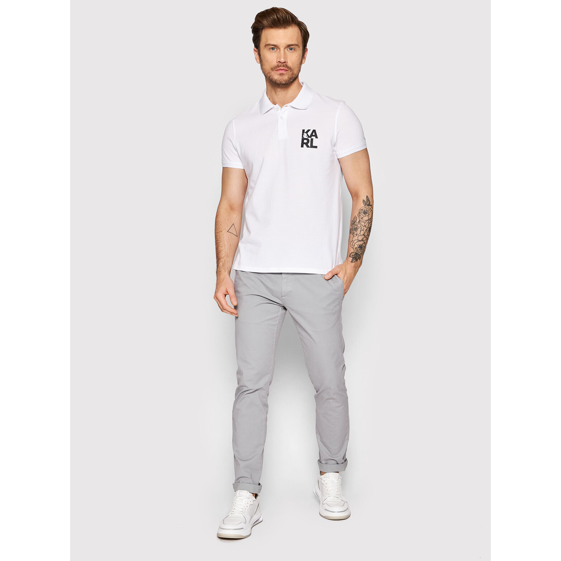 KARL LAGERFELD Tricou polo KL22MPL01 Alb Regular Fit - Pled.ro