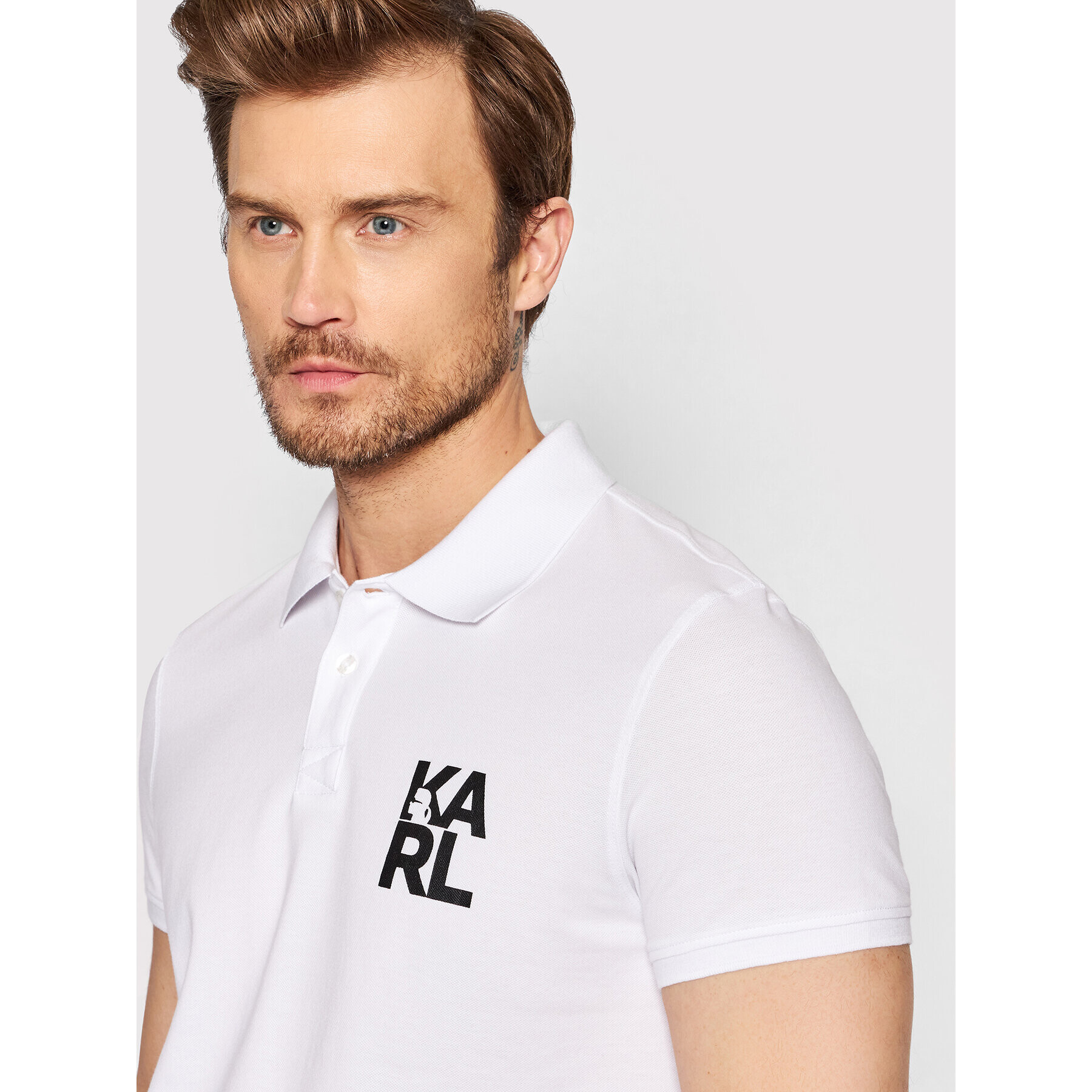 KARL LAGERFELD Tricou polo KL22MPL01 Alb Regular Fit - Pled.ro