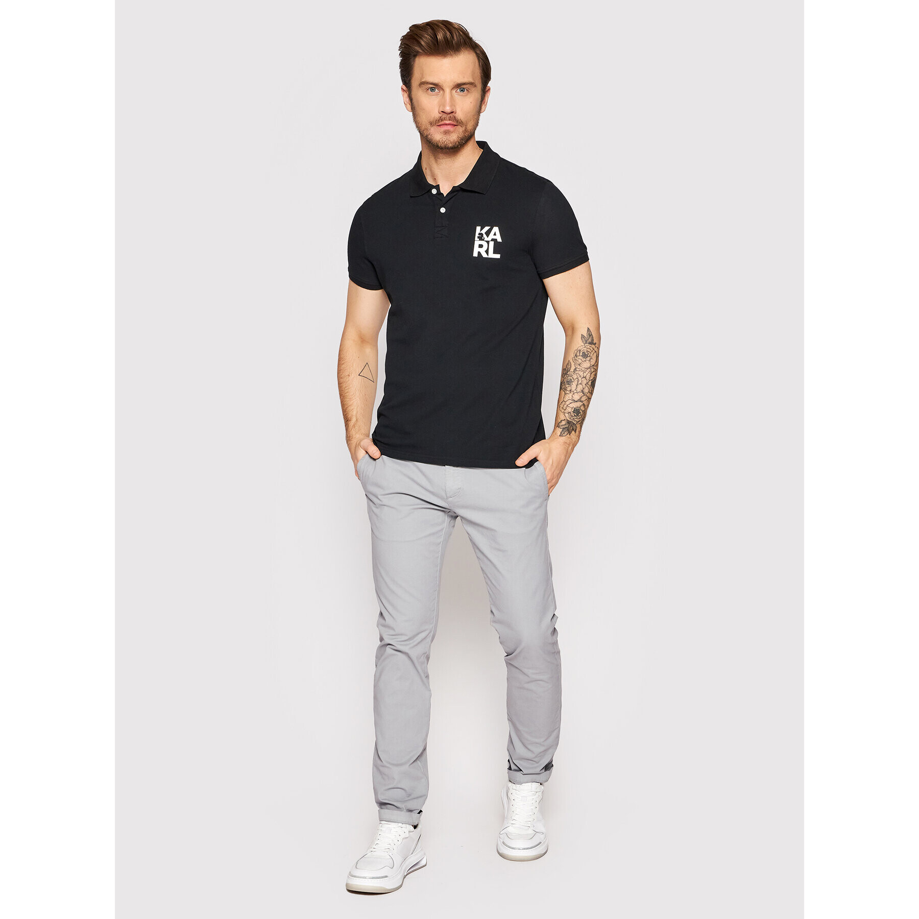 KARL LAGERFELD Tricou polo KL22MPL01 Negru Regular Fit - Pled.ro