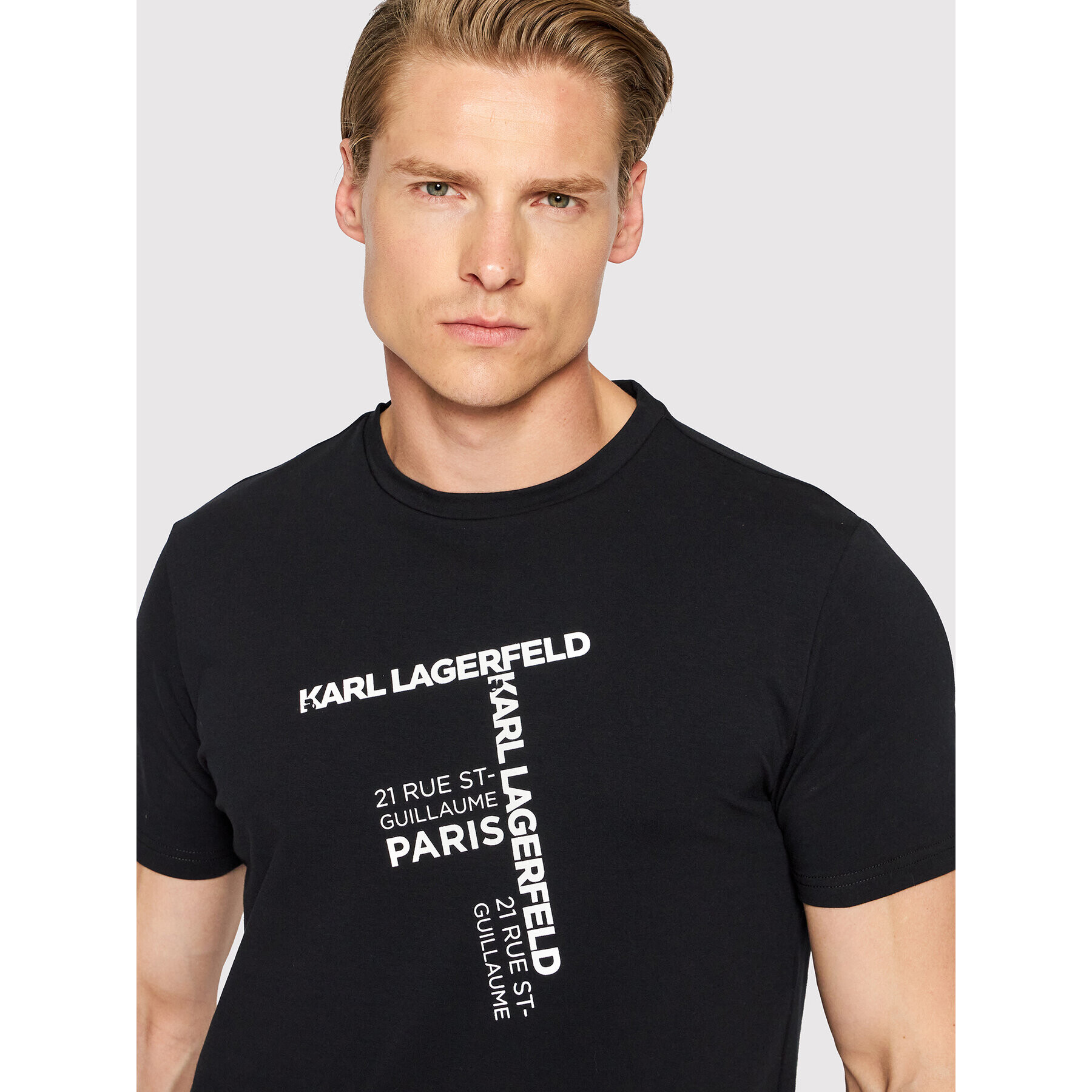 KARL LAGERFELD Tricou Rue St Guillaume KL22MTS02 Negru Regular Fit - Pled.ro