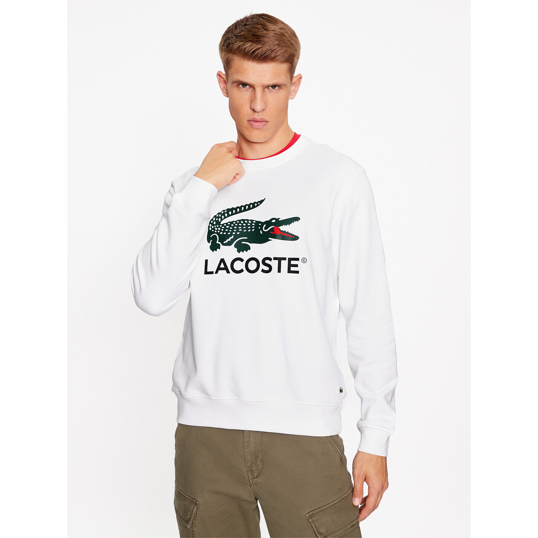 Lacoste Bluză SH1281 Alb Regular Fit - Pled.ro