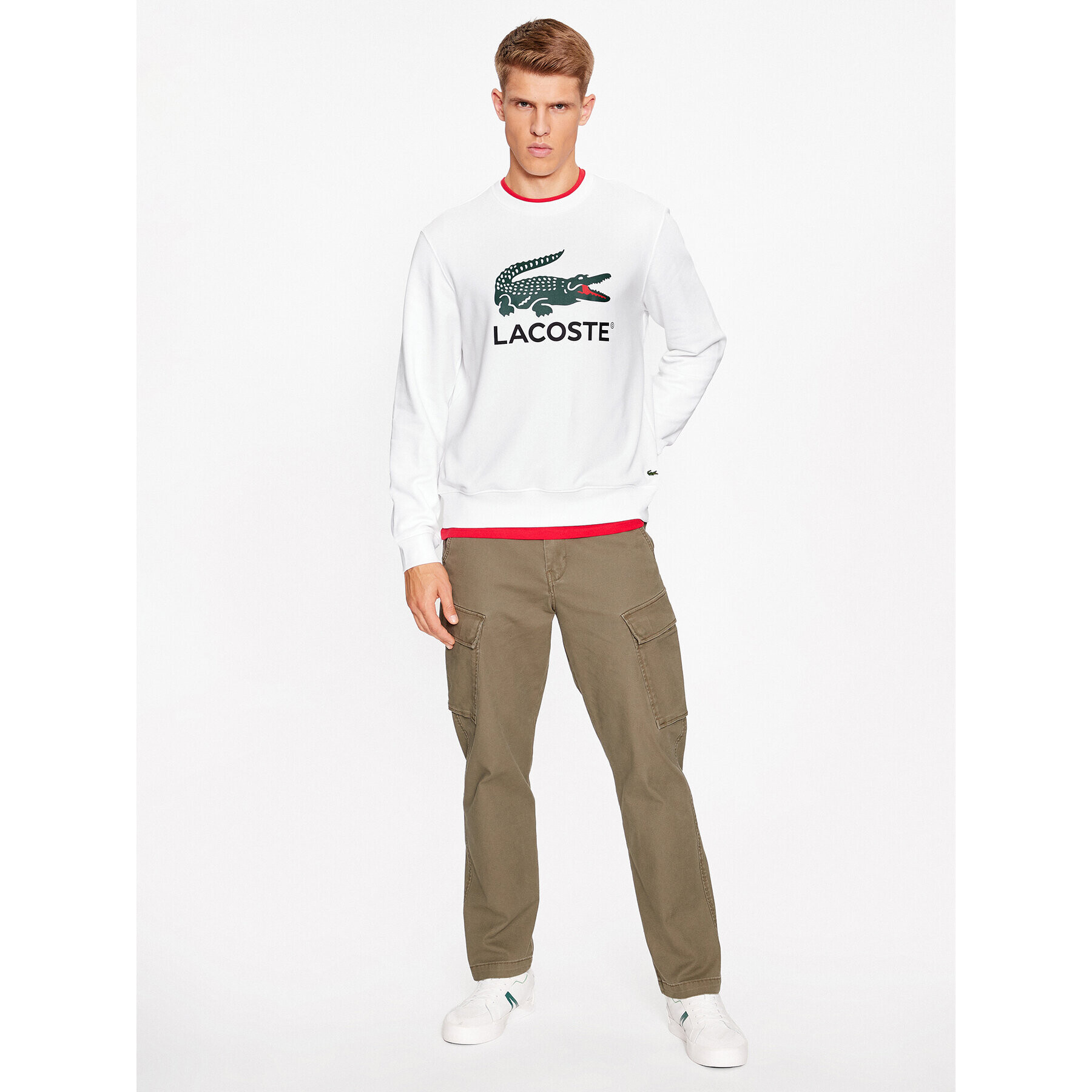 Lacoste Bluză SH1281 Alb Regular Fit - Pled.ro