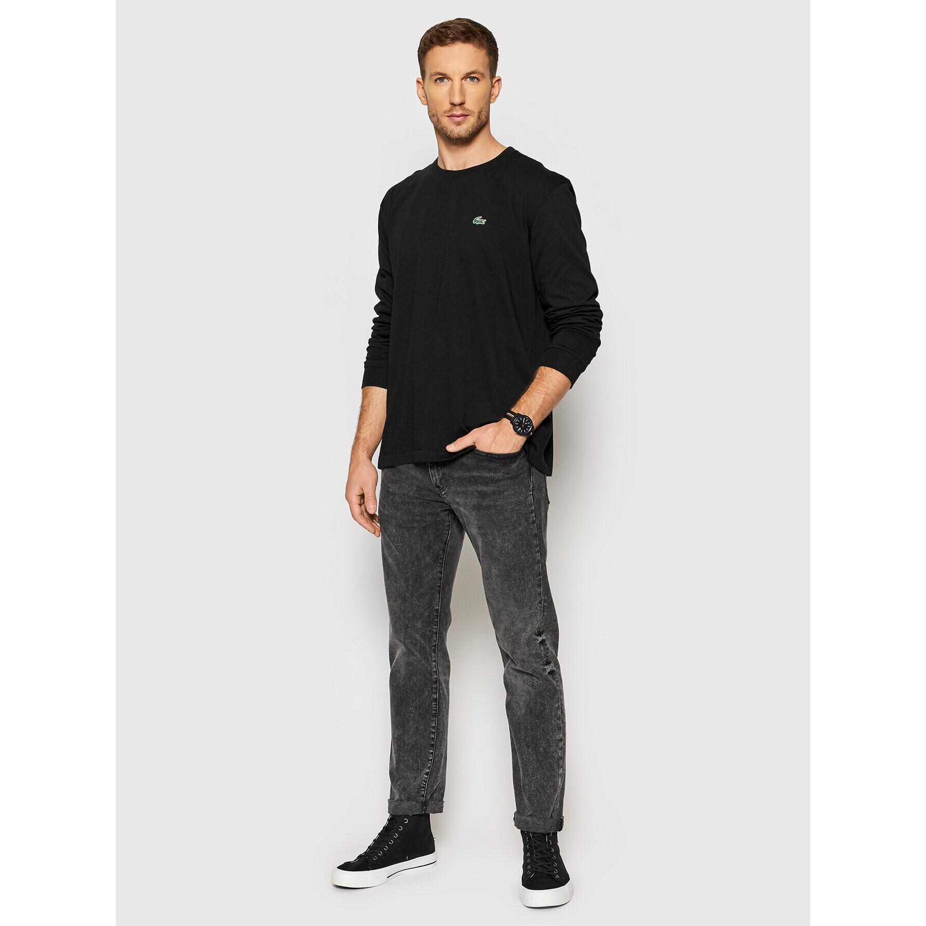 Lacoste Longsleeve TH0123 Negru Classic Fit - Pled.ro