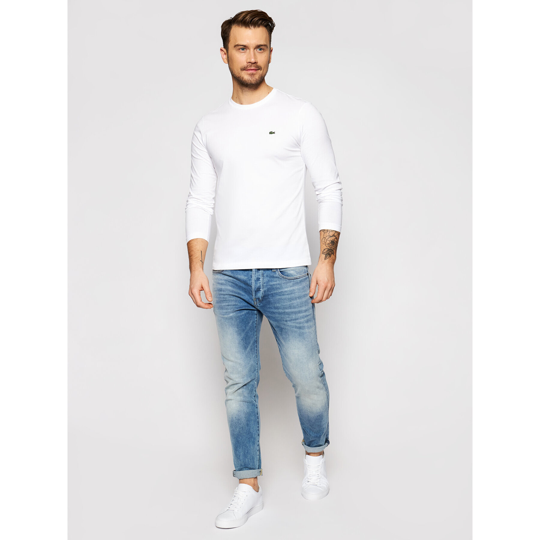 Lacoste Longsleeve TH2040 Alb Regular Fit - Pled.ro