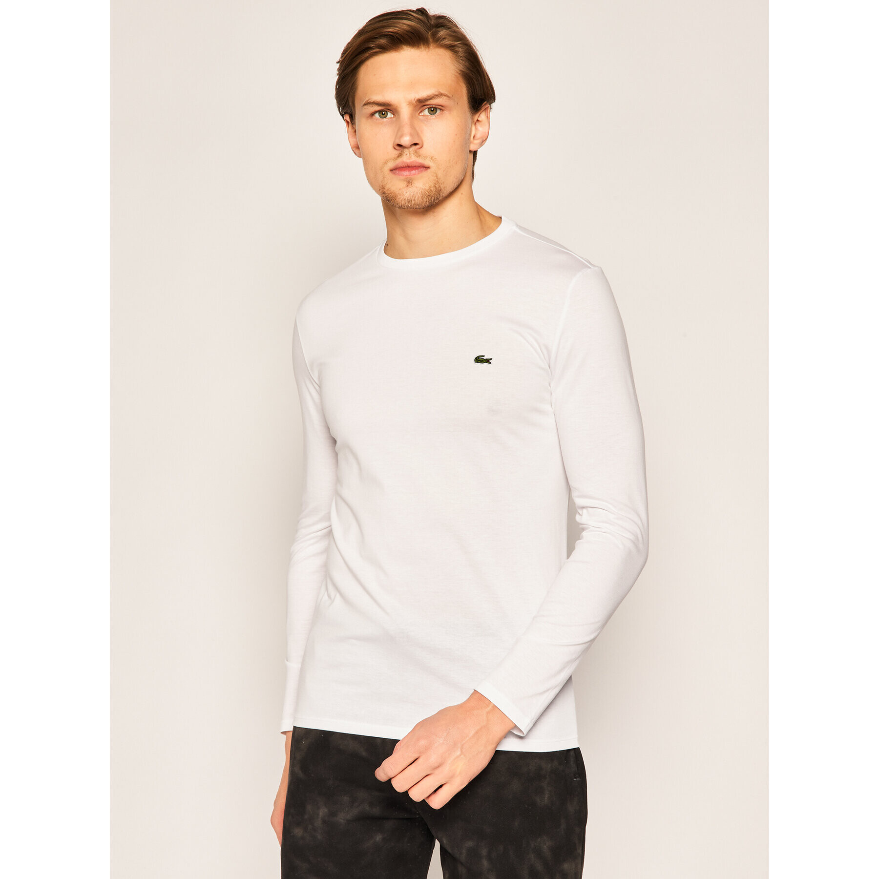 Lacoste Longsleeve TH6712 Alb Regular Fit - Pled.ro