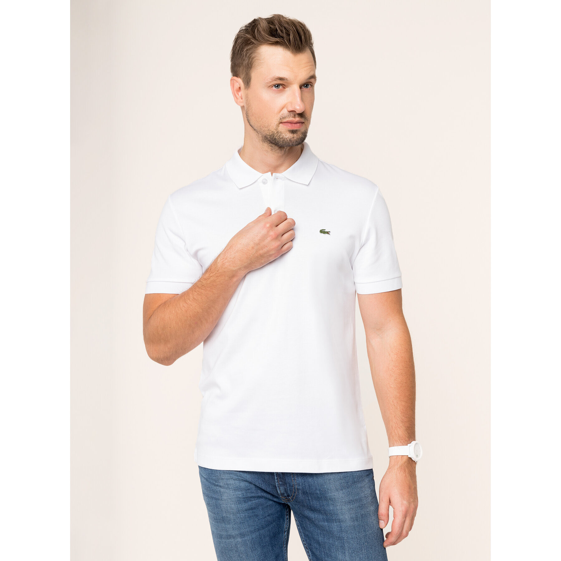 Lacoste Tricou polo DH2050 Alb Regular Fit - Pled.ro