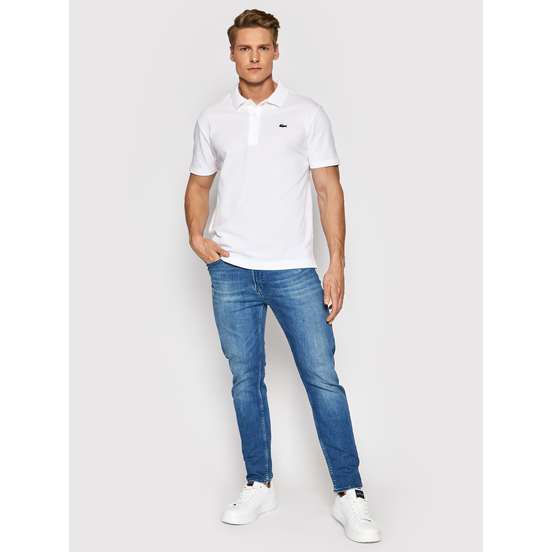 Lacoste Tricou polo YH4801 Alb Slim Fit - Pled.ro